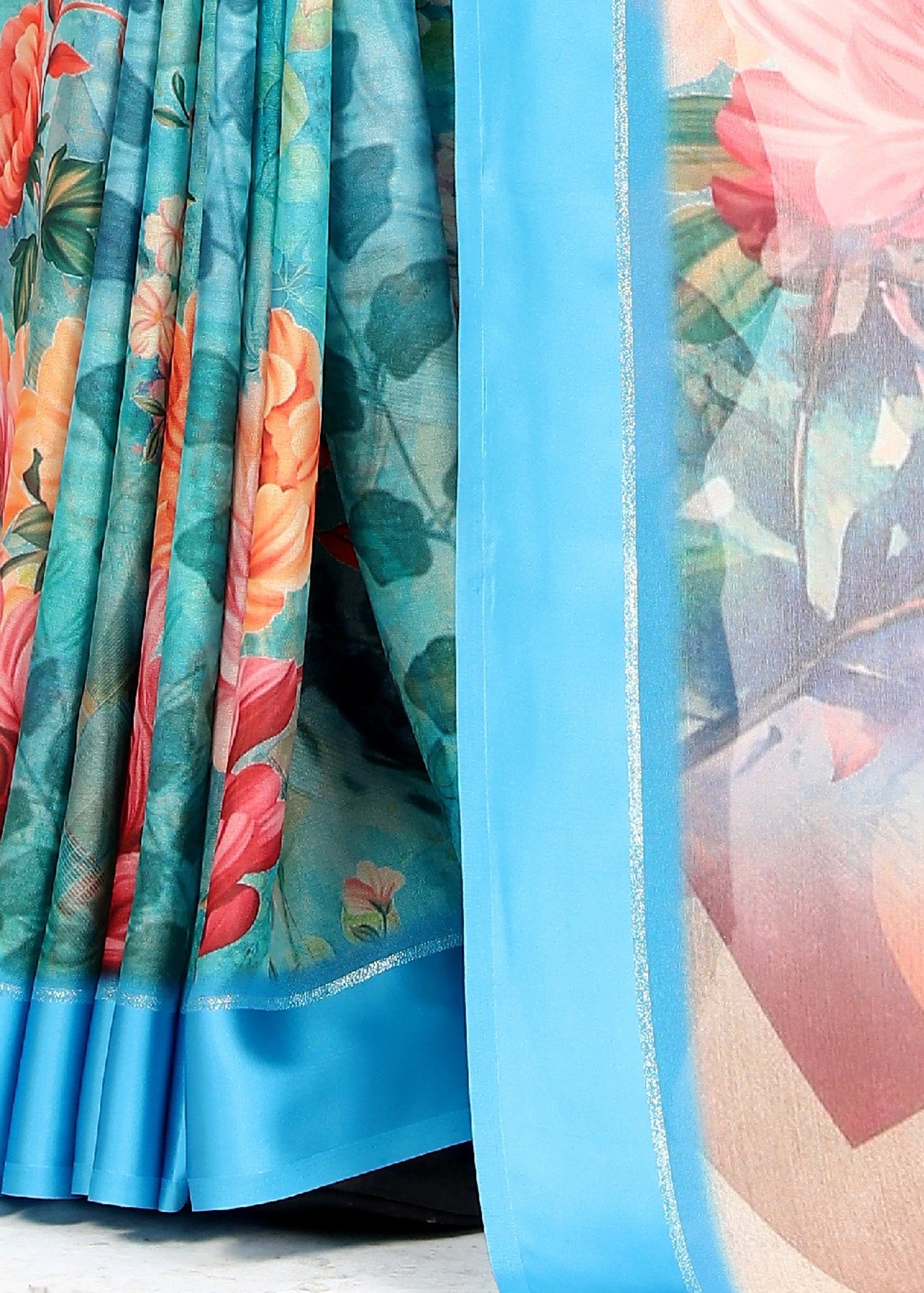 Sky Blue Printed Traditional Saree