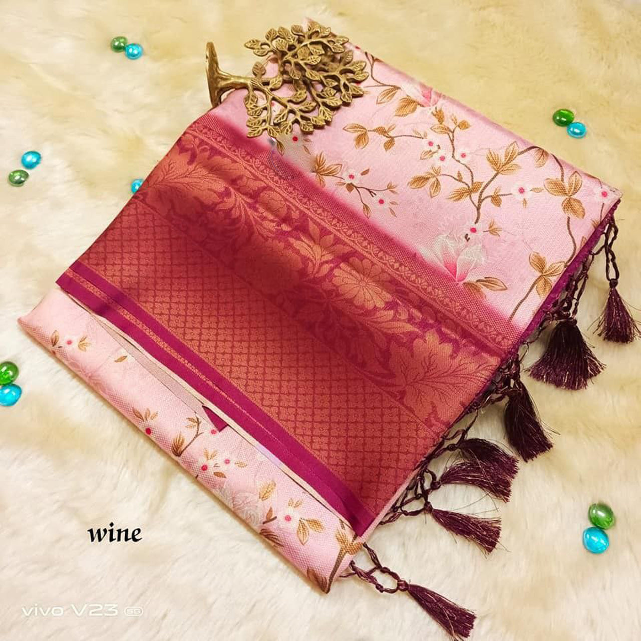 Wine Casual Soft Silk Saree Digital Print With Stylish Blouse Piece