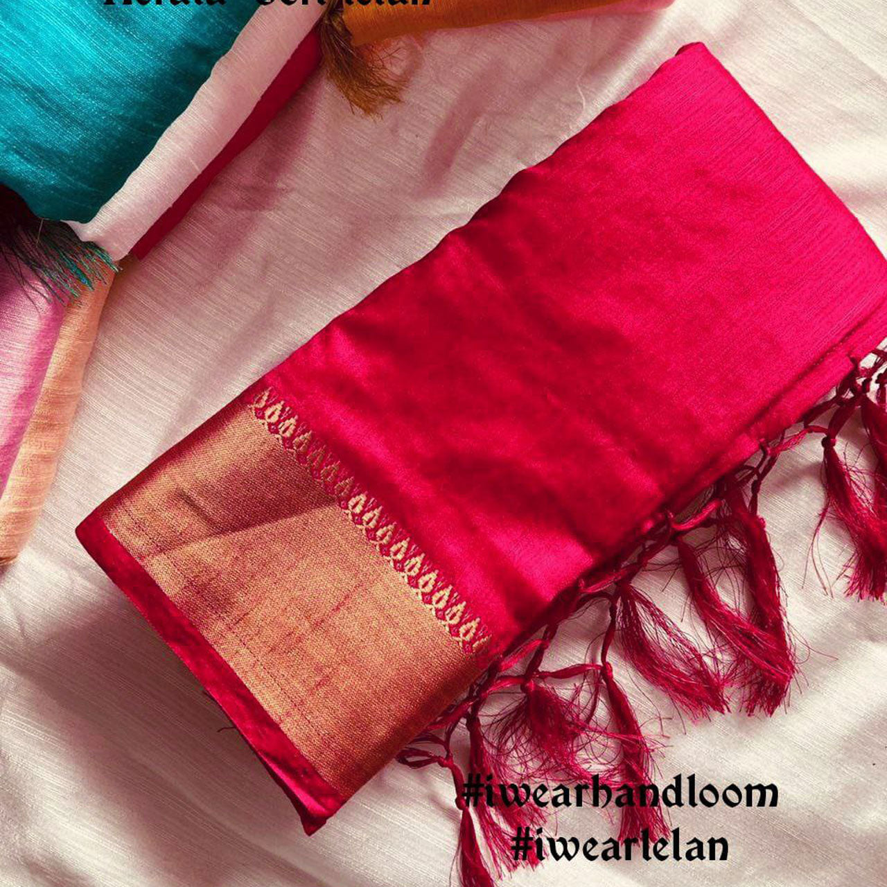 Festive Wear Rani Chiffon Silk Saree Handloom Kerala Style With Zari Accents