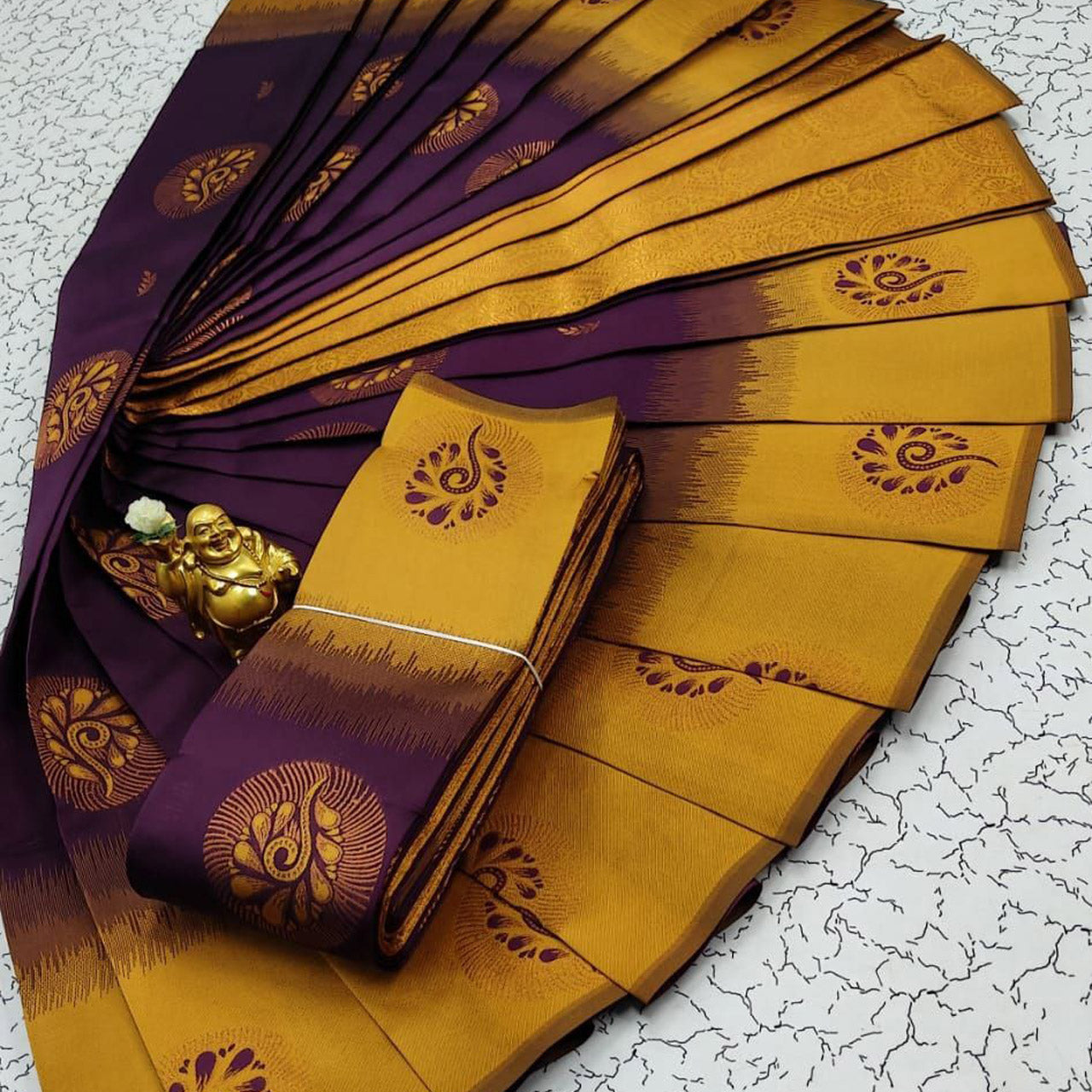 Wedding Wear Purple Silk Kubera Pattu Saree With Traditional Weaving Work