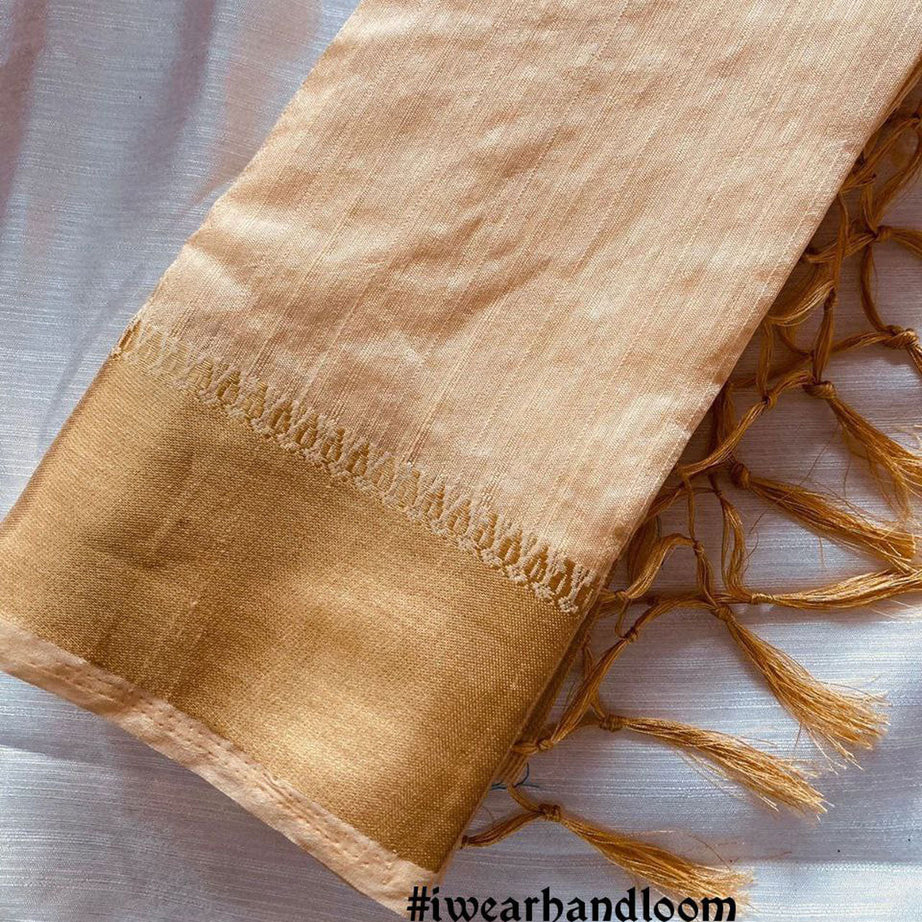 ❀﹒Beige Handloom Silk Plain Saree❀﹒﹒