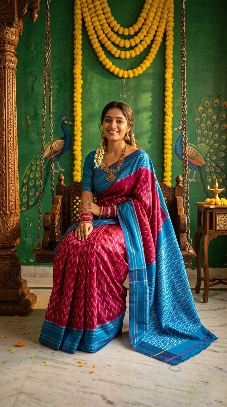 Pink and Sky Blue Barista Soft Silks Saree with Elegant Woven Border