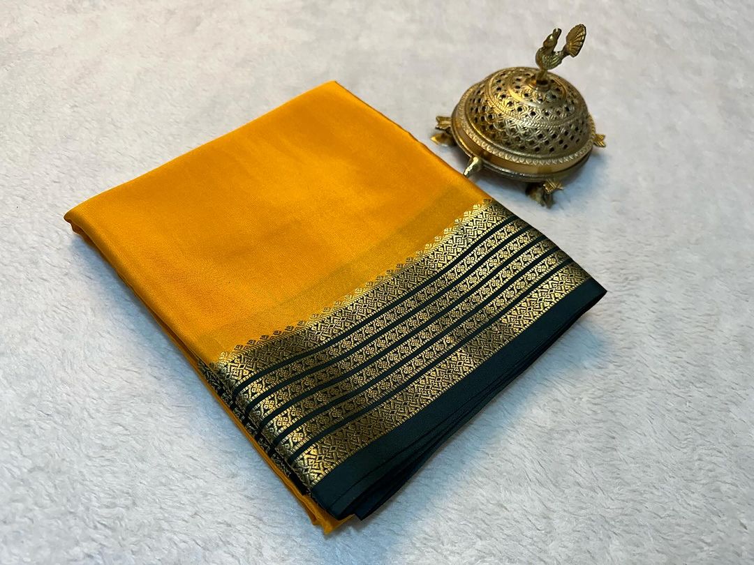 Elegant Mysore Silk Saree With Eye Catching Contrast Borders