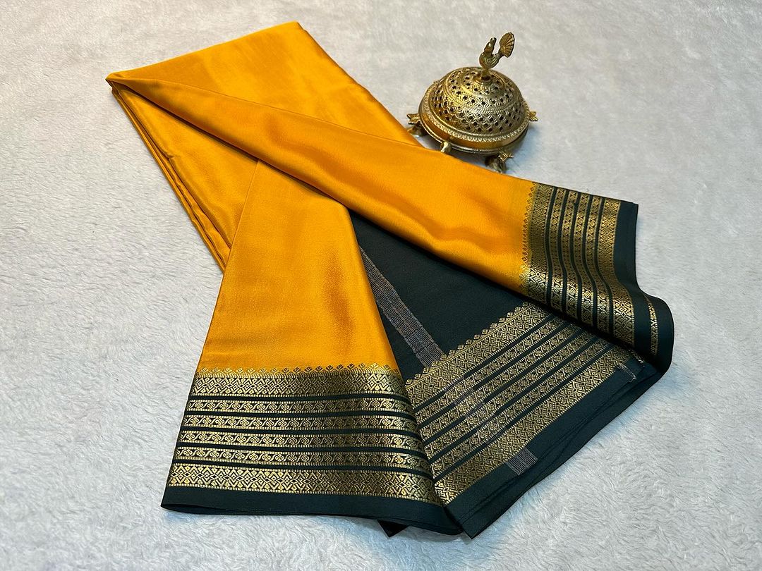Elegant Mysore Silk Saree With Eye Catching Contrast Borders