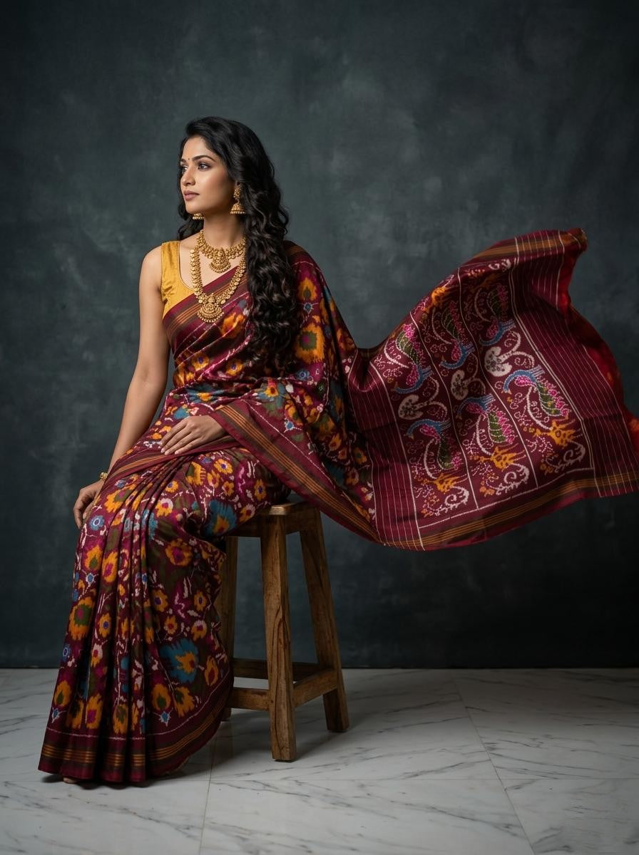 Black Barista Soft Silks Saree with Red Traditional Floral Border