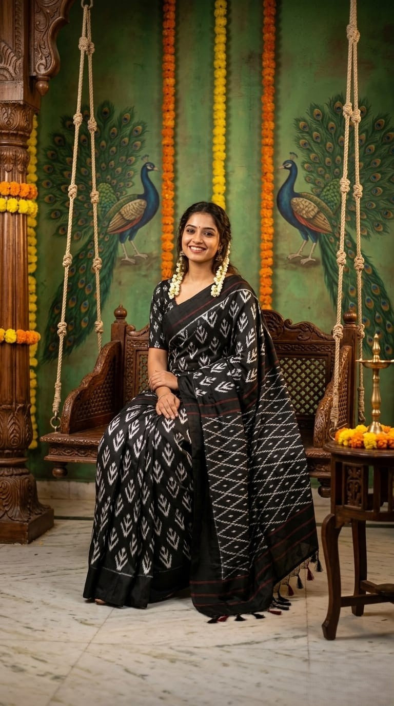 Black Barista Soft Silks Saree with Silver Traditional Designer Weaving