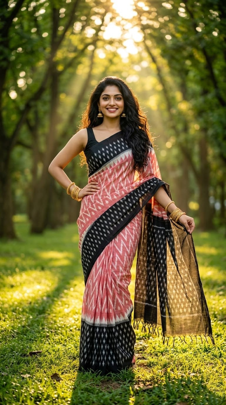 Black Linen Saree with Pink Gold Border | Elegant Party Wear Collection