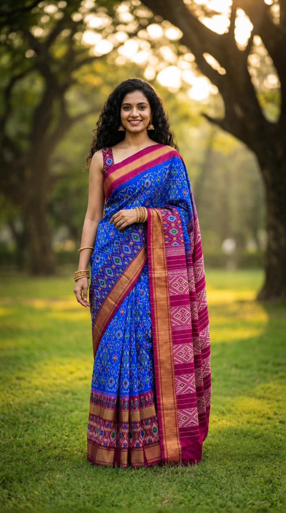 Blue Bentex Handloom Silk Saree with Pink Designer Border and Soft Shine Finish