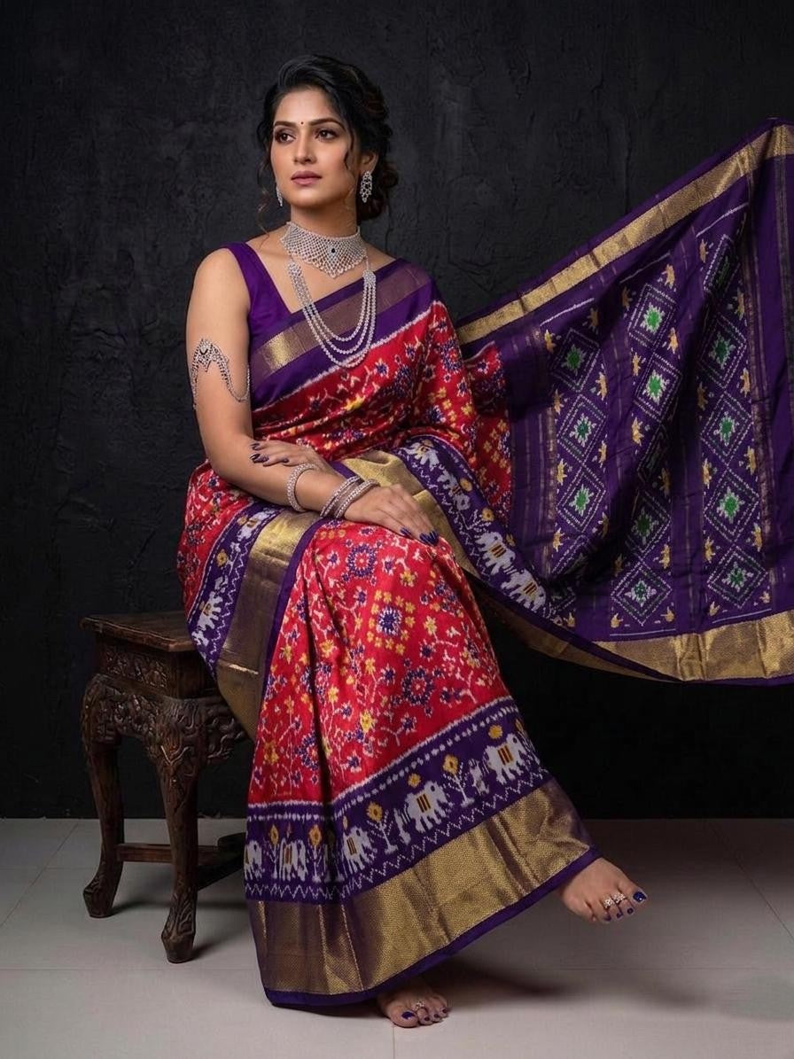 Blue Purple Luxury Handloom Kotha Silk Saree