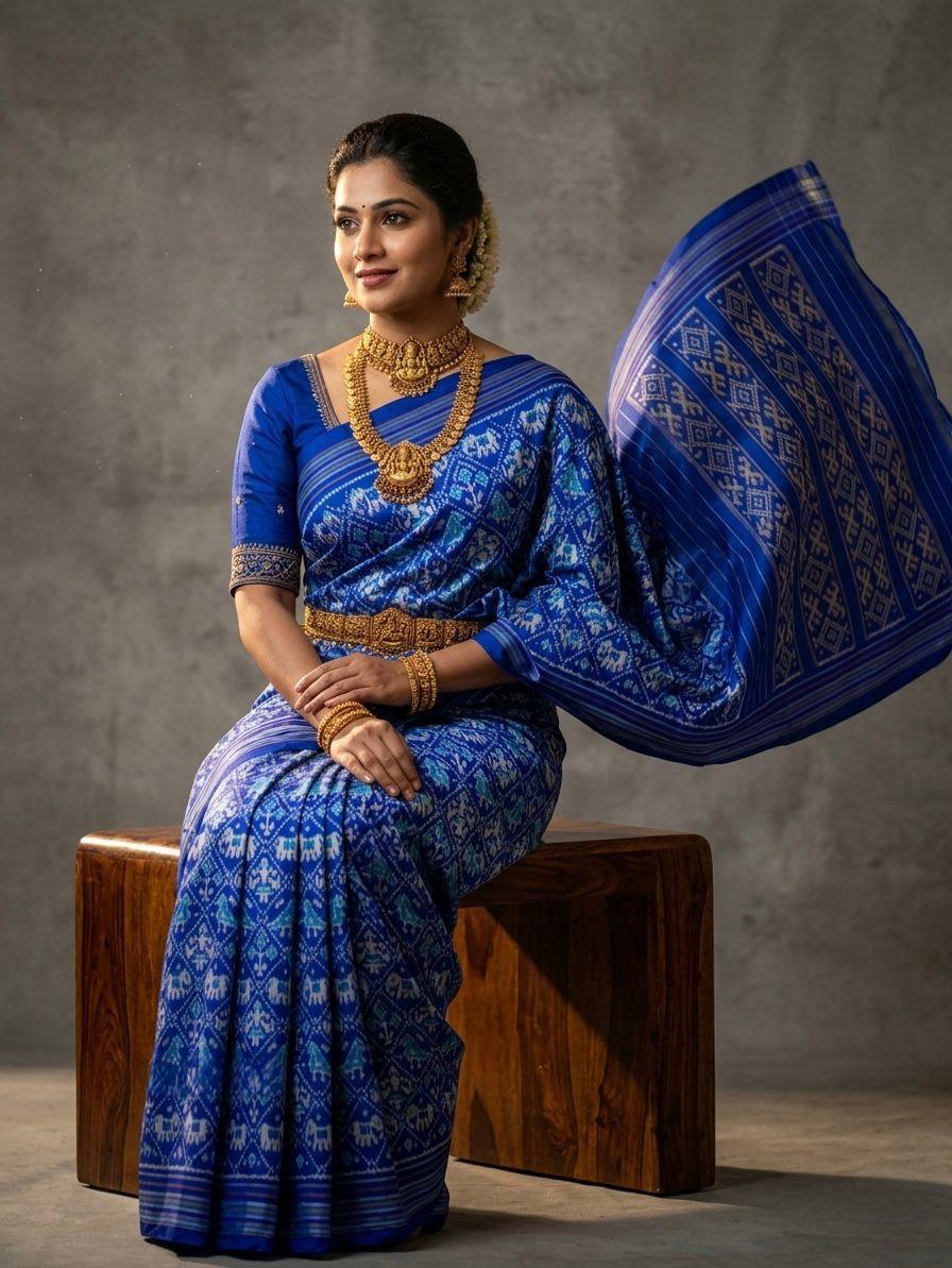 Bright Blue Barista Soft Silks Saree with Elegant Traditional Border