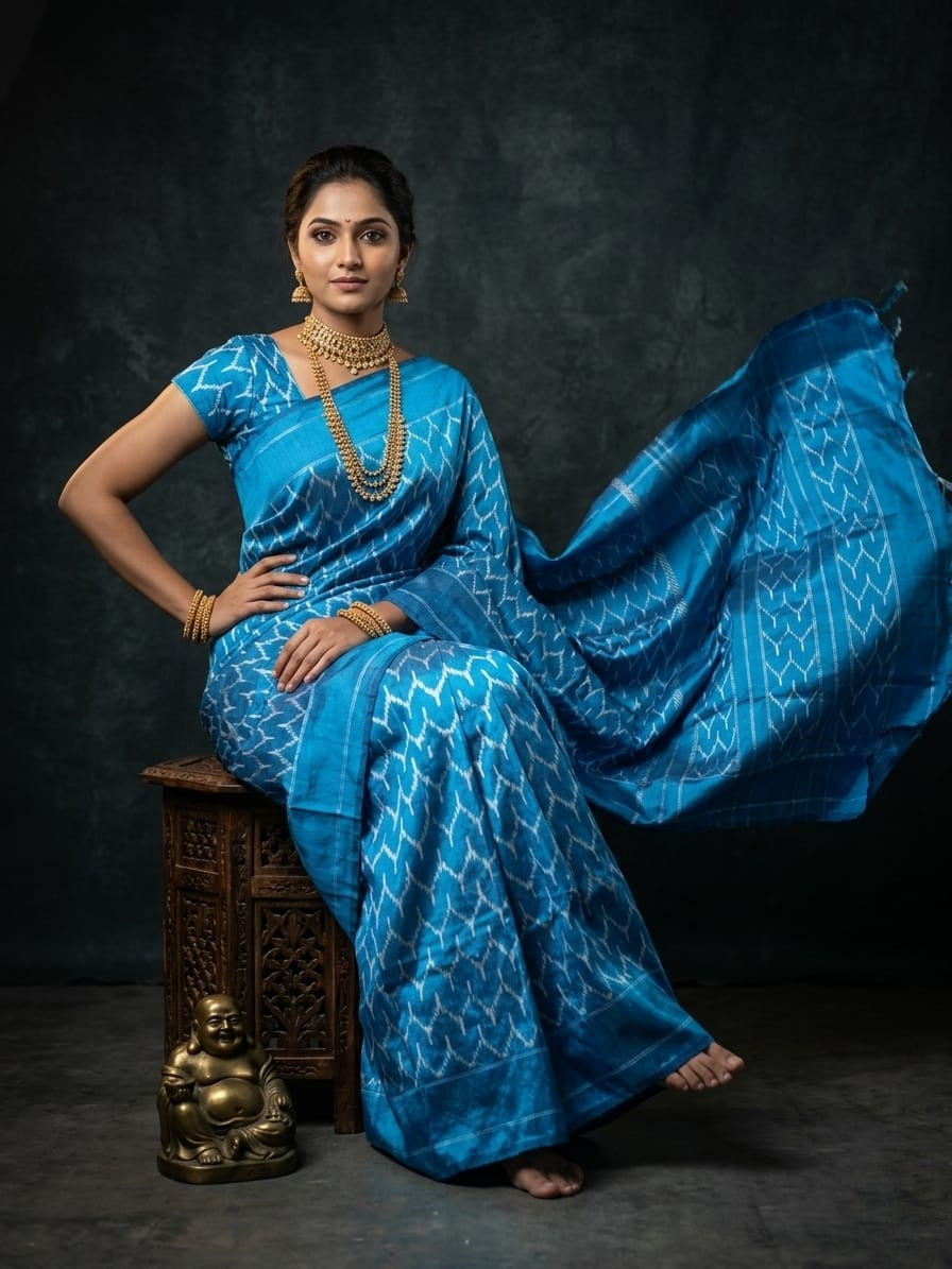 Bright Blue Barista Soft Silks Saree with Rich Ethnic Pattern