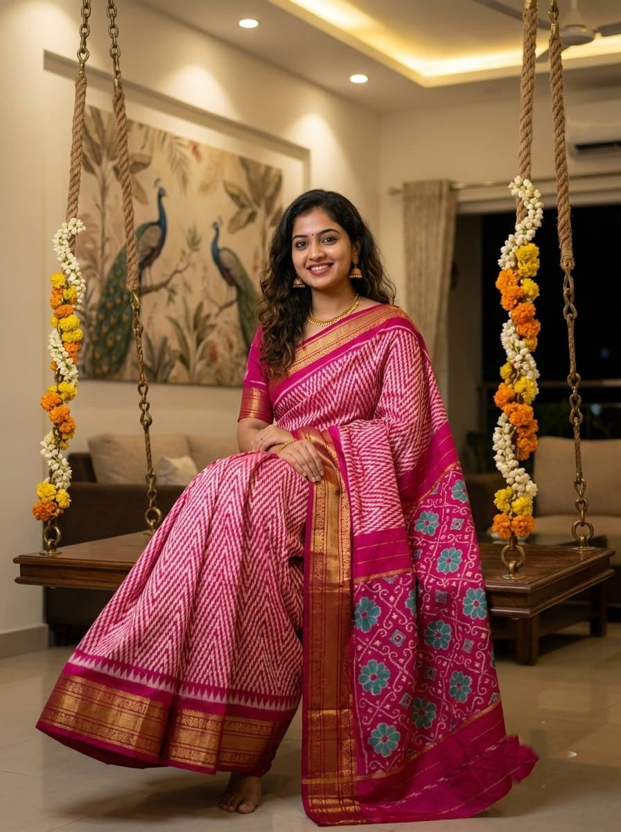 Bright Pink Handloom Pattu Silk Saree with Rich Ethnic Woven Border