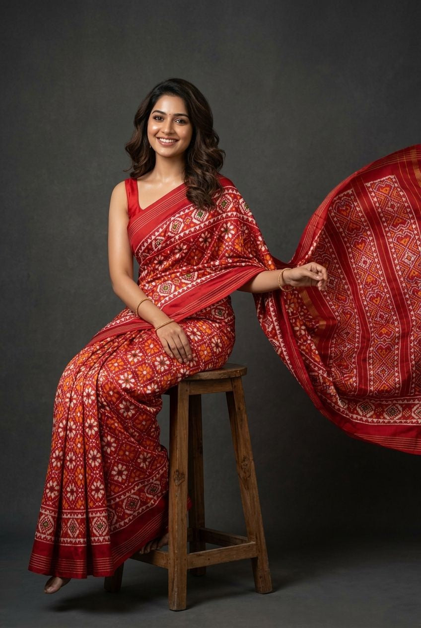 Coral Orange Barista Soft Silks Saree with Rich Ethnic Printed Pallu