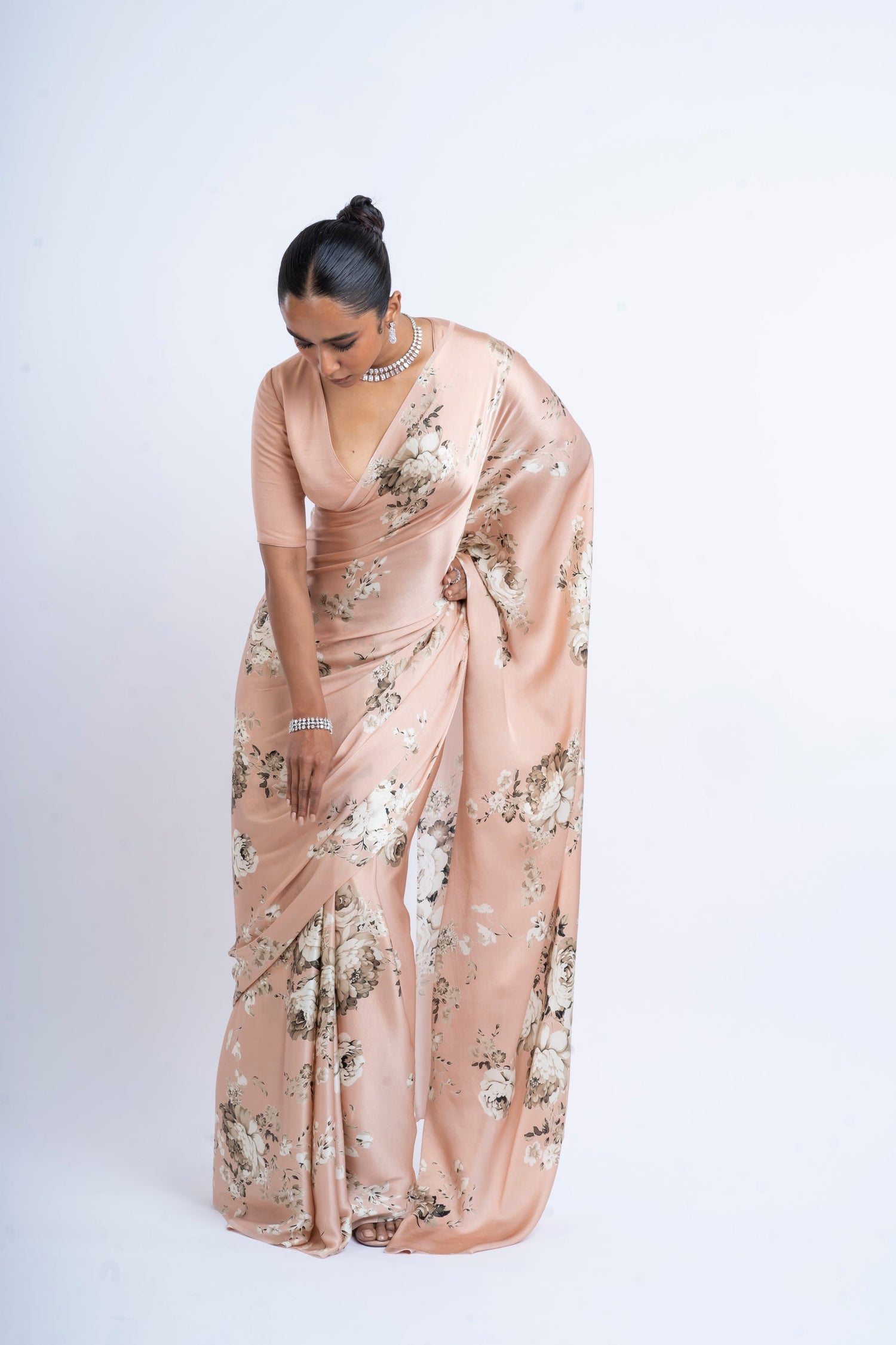 Buy Tara Blossom Pink Satin Silk Saree Online | Premvastra