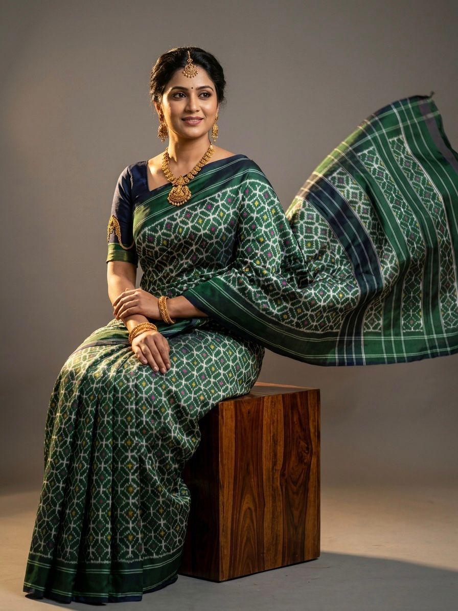 Dark Green Barista Soft Silks Saree with Traditional Designer Weaving