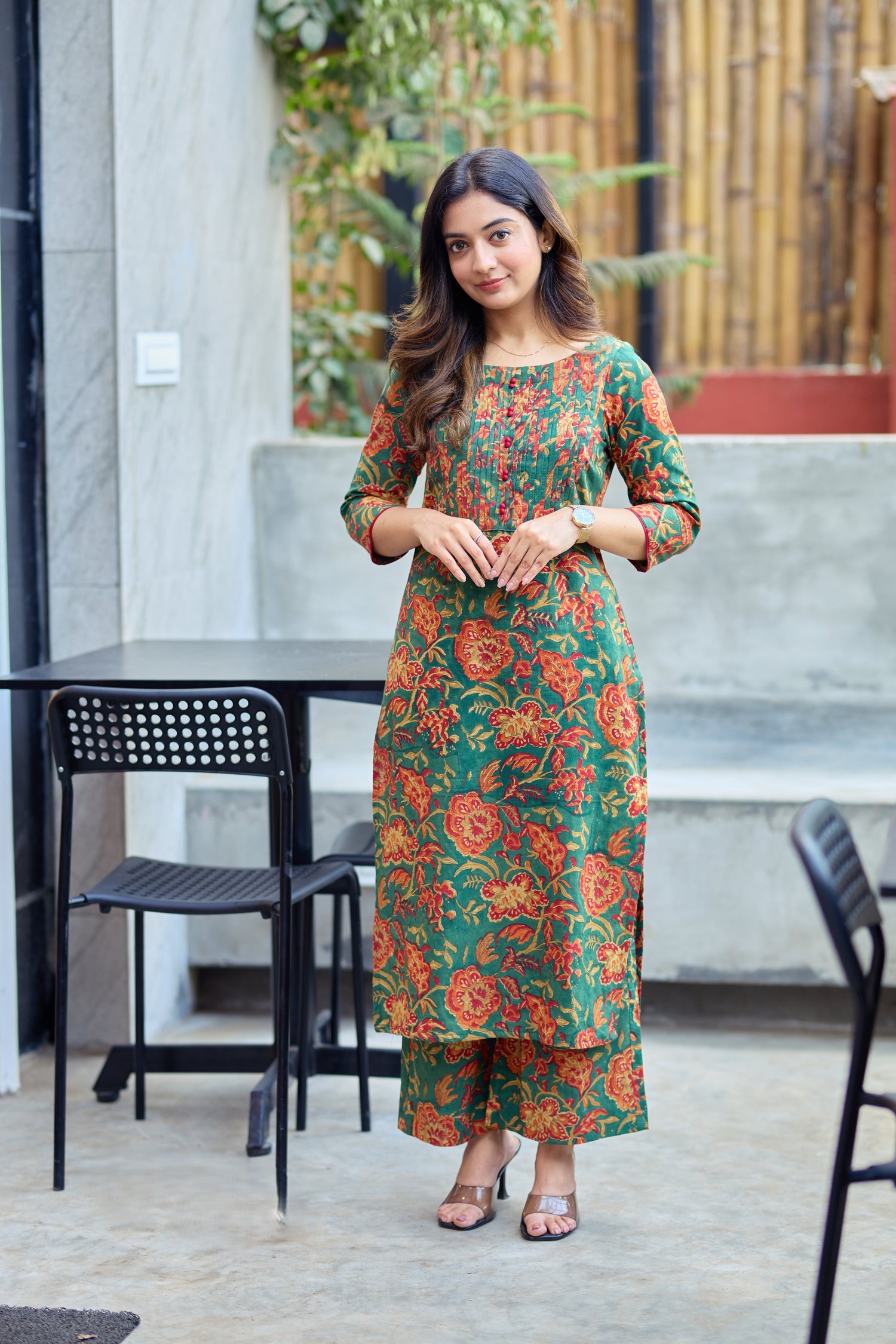Dark Green Printed Cotton Co-ord Set