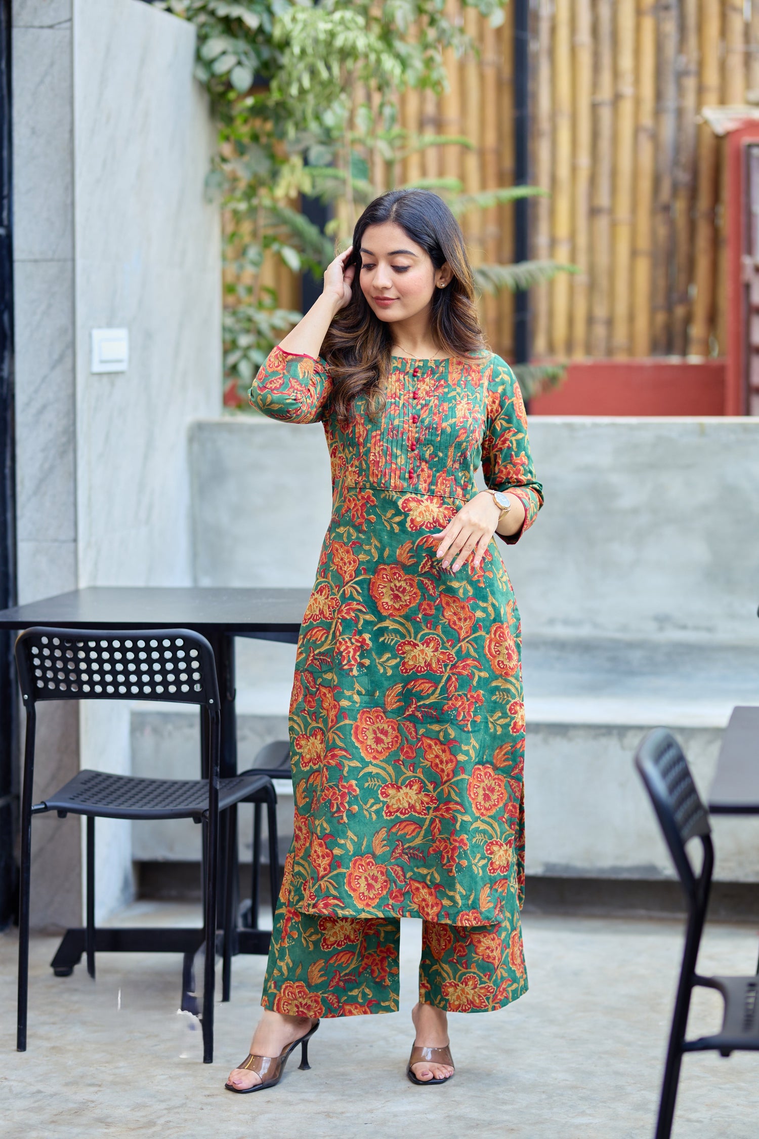 Dark Green Printed Cotton Co-ord Set