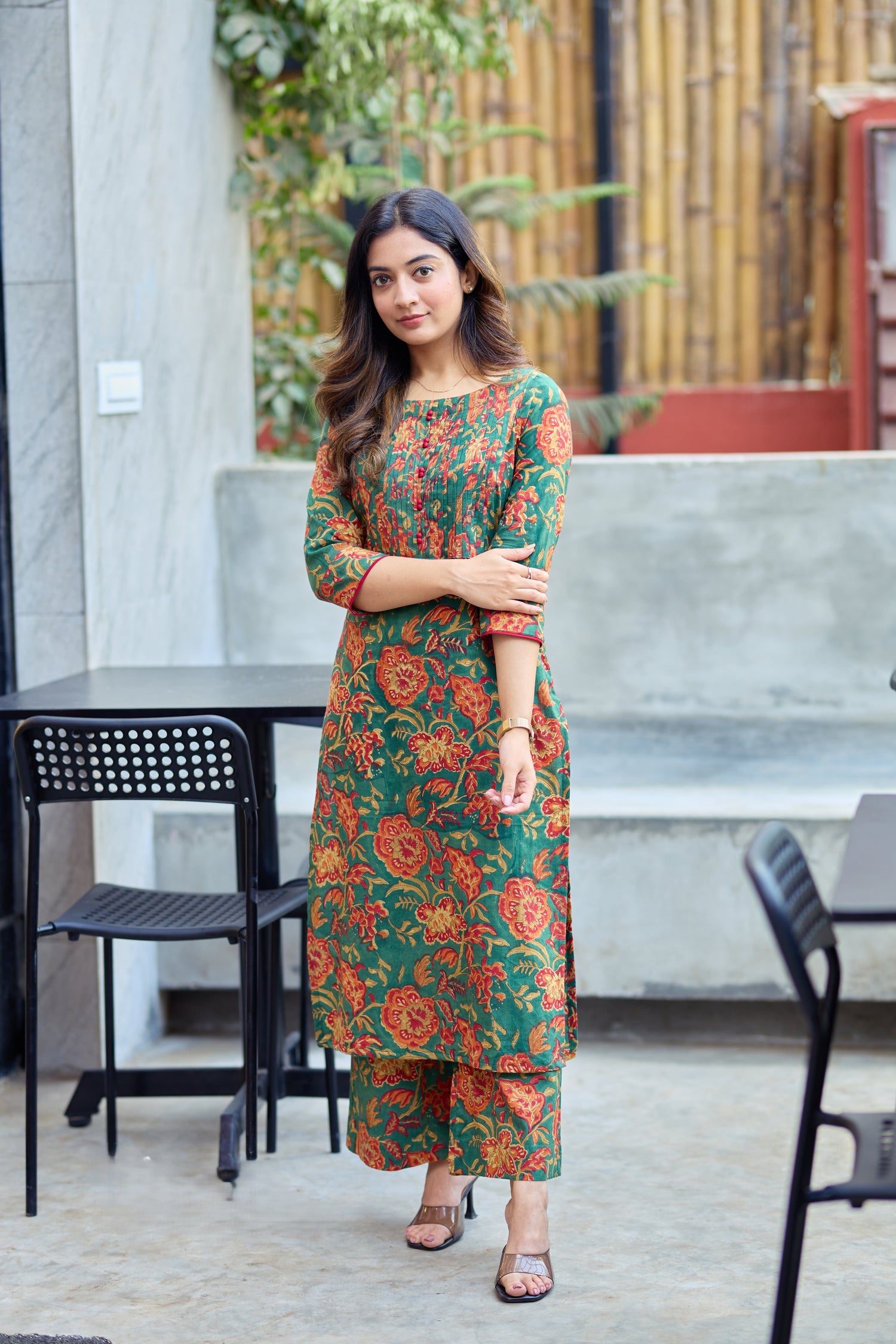 Dark Green Printed Cotton Co-ord Set