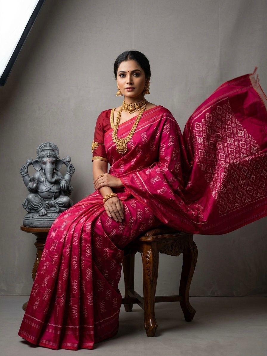 Deep Pink Barista Soft Silks Saree with Luxury Ethnic Border