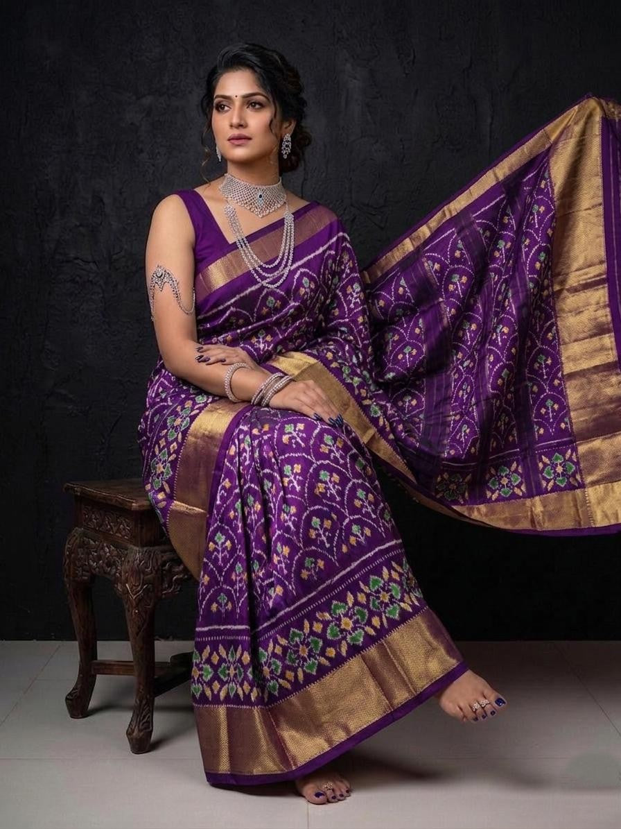 Deep Purple Antique Zari Handloom Kotha Silk Saree