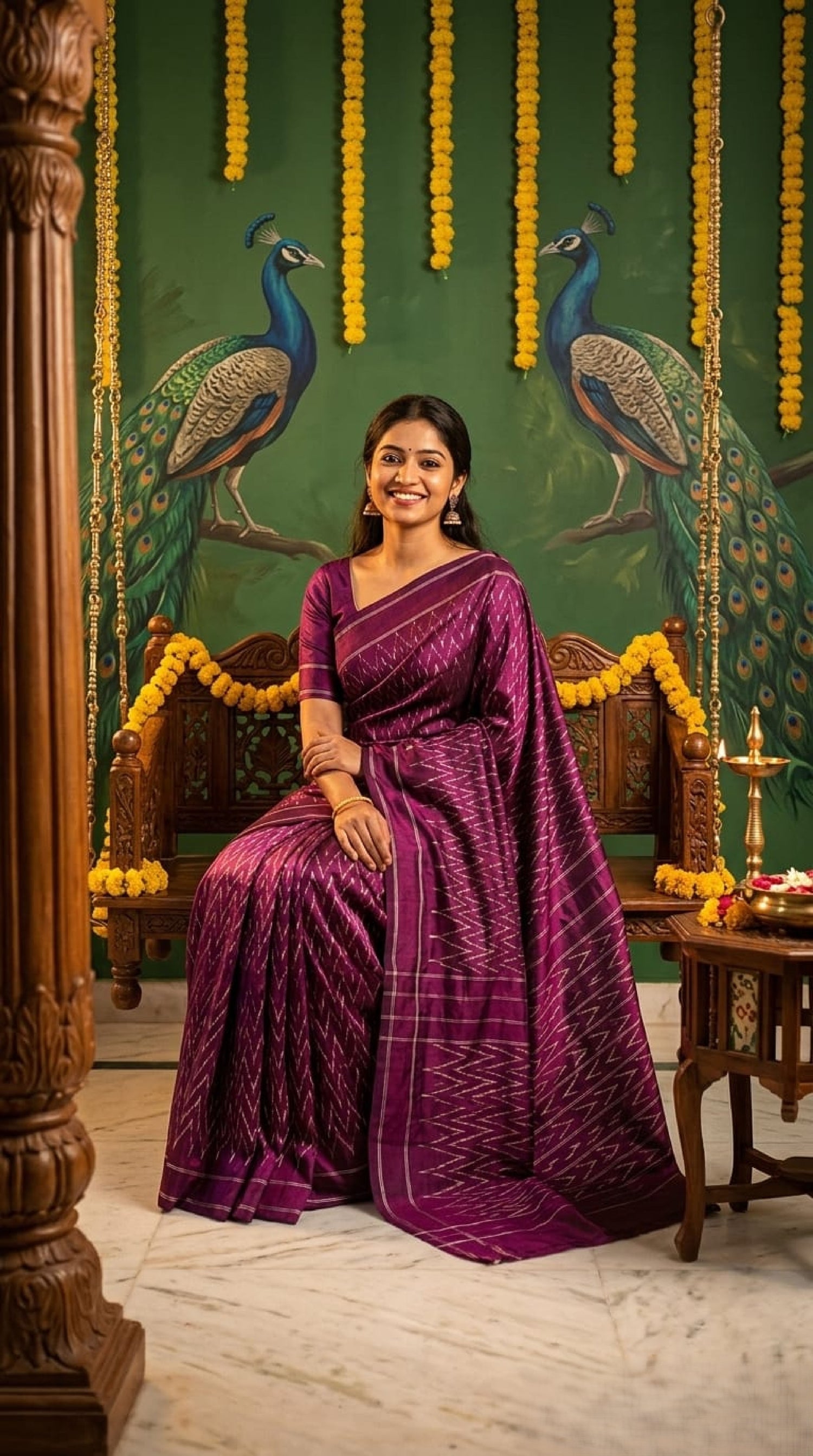Deep Purple Barista Soft Silks Saree with Traditional Woven Design