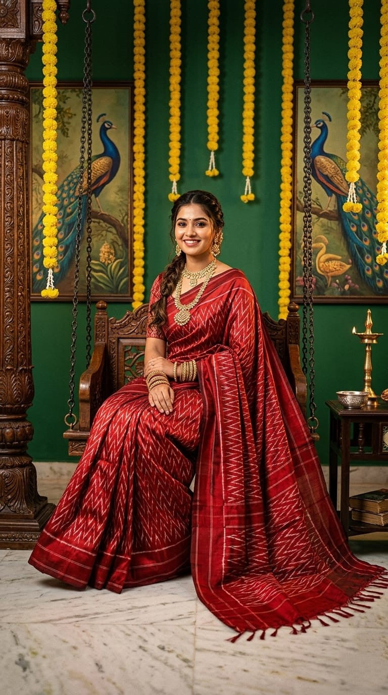 Deep Red Barista Soft Silks Saree with Rich Traditional Weaving