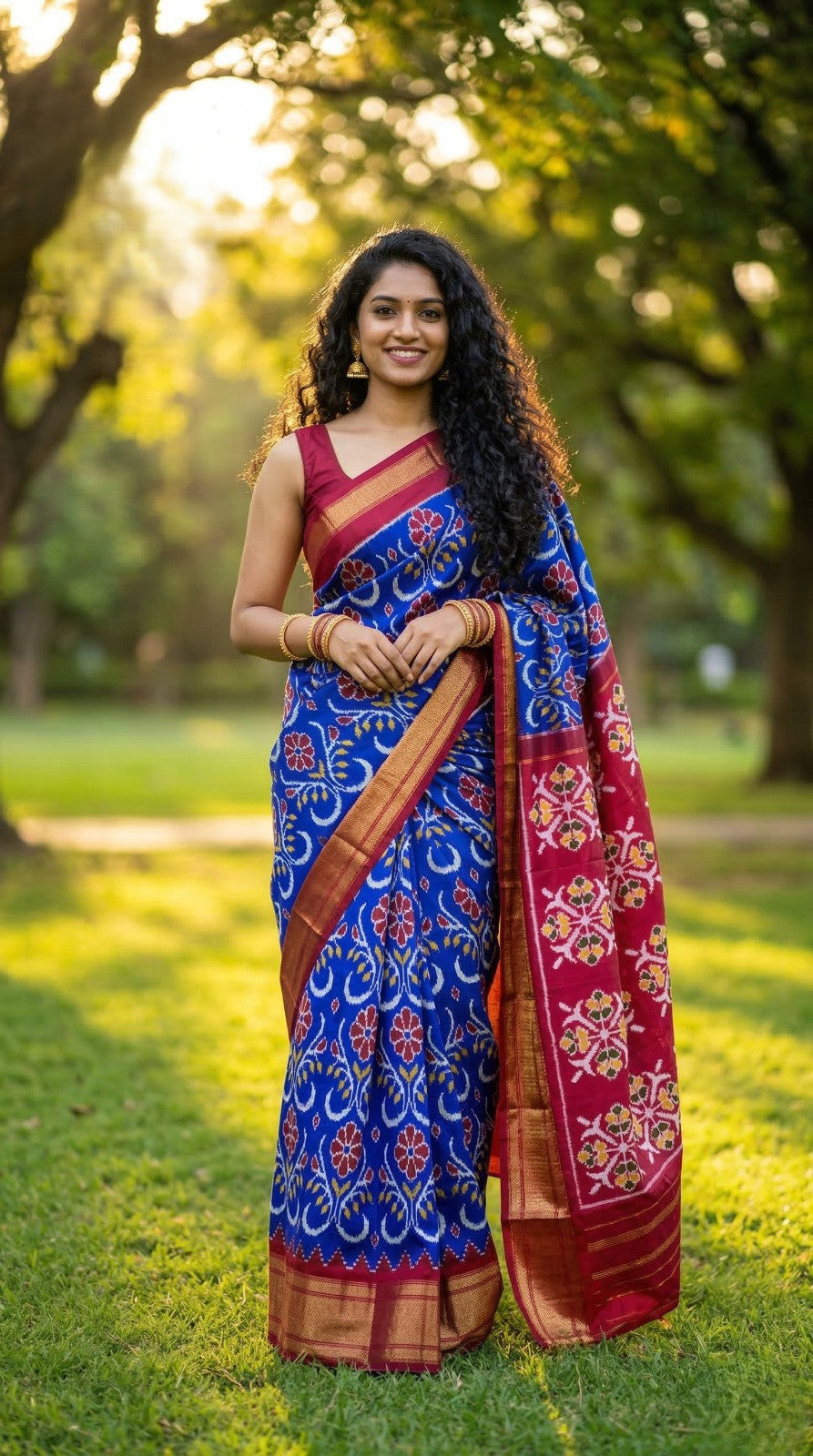 Elegant Blue Bentex Handloom Silk Saree with Pink Ethnic Border