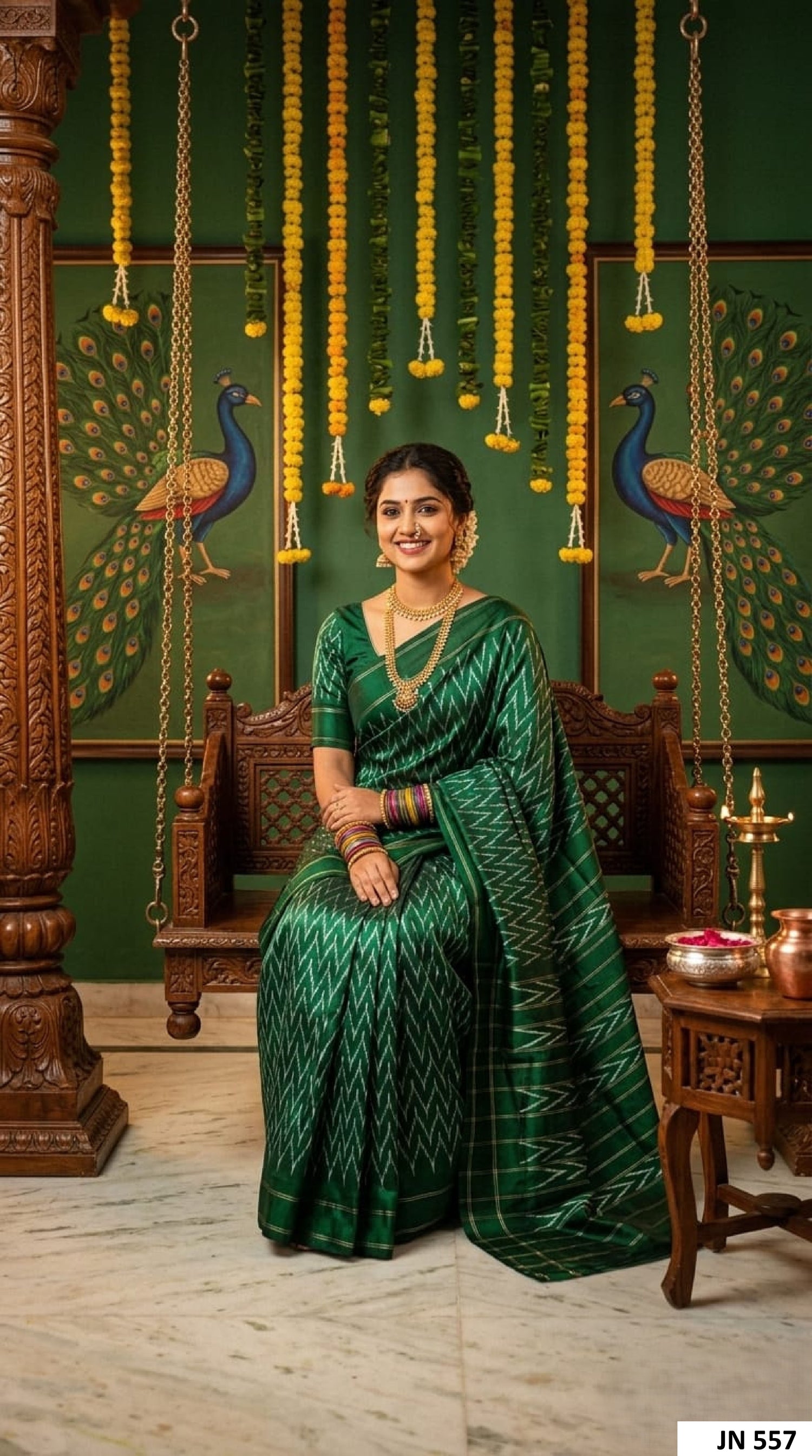 Emerald Green Barista Soft Silks Saree with Pattern Designer Pallu