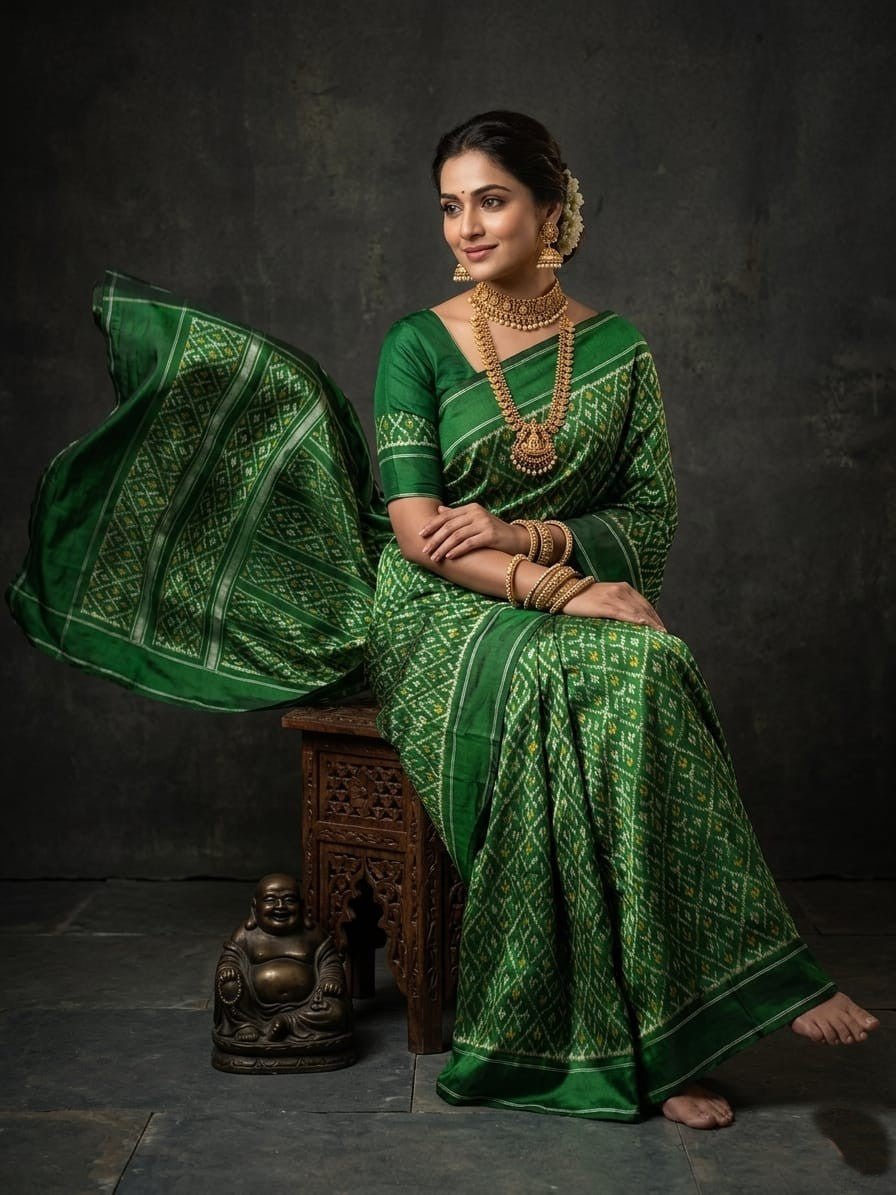 Emerald Green Barista Soft Silks Saree with Traditional Woven Design