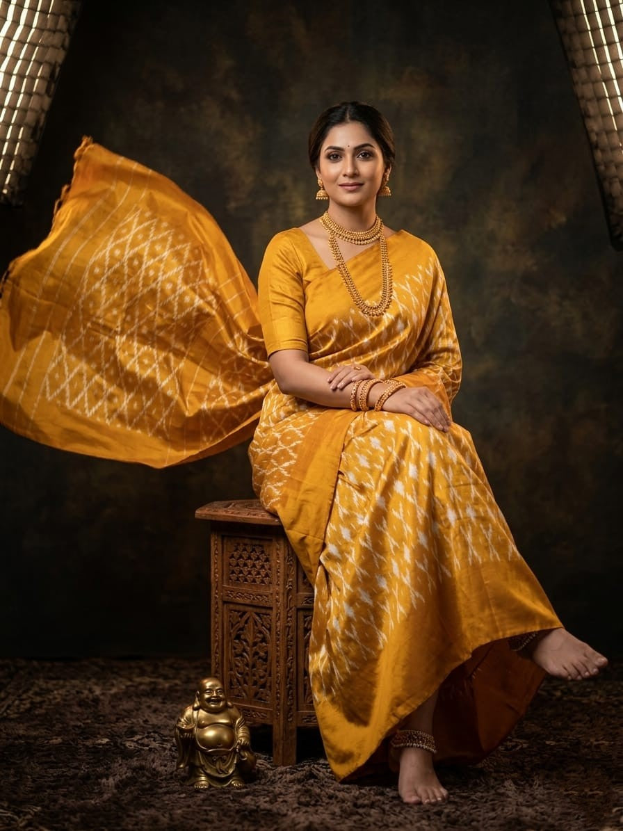 Golden Yellow Barista Soft Silks Saree with Traditional Designer Weaving