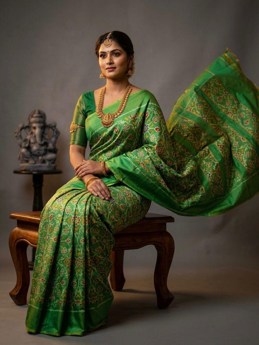 Green Barista Soft Silks Saree with Rich Woven Designer Pattern
