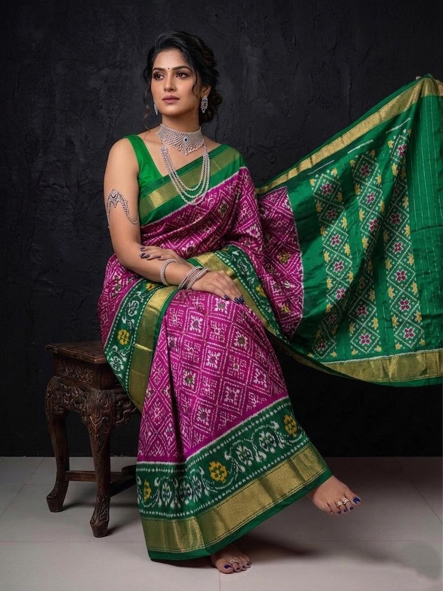 Green Pink Contrast Pallu Handloom Kotha Silk Saree