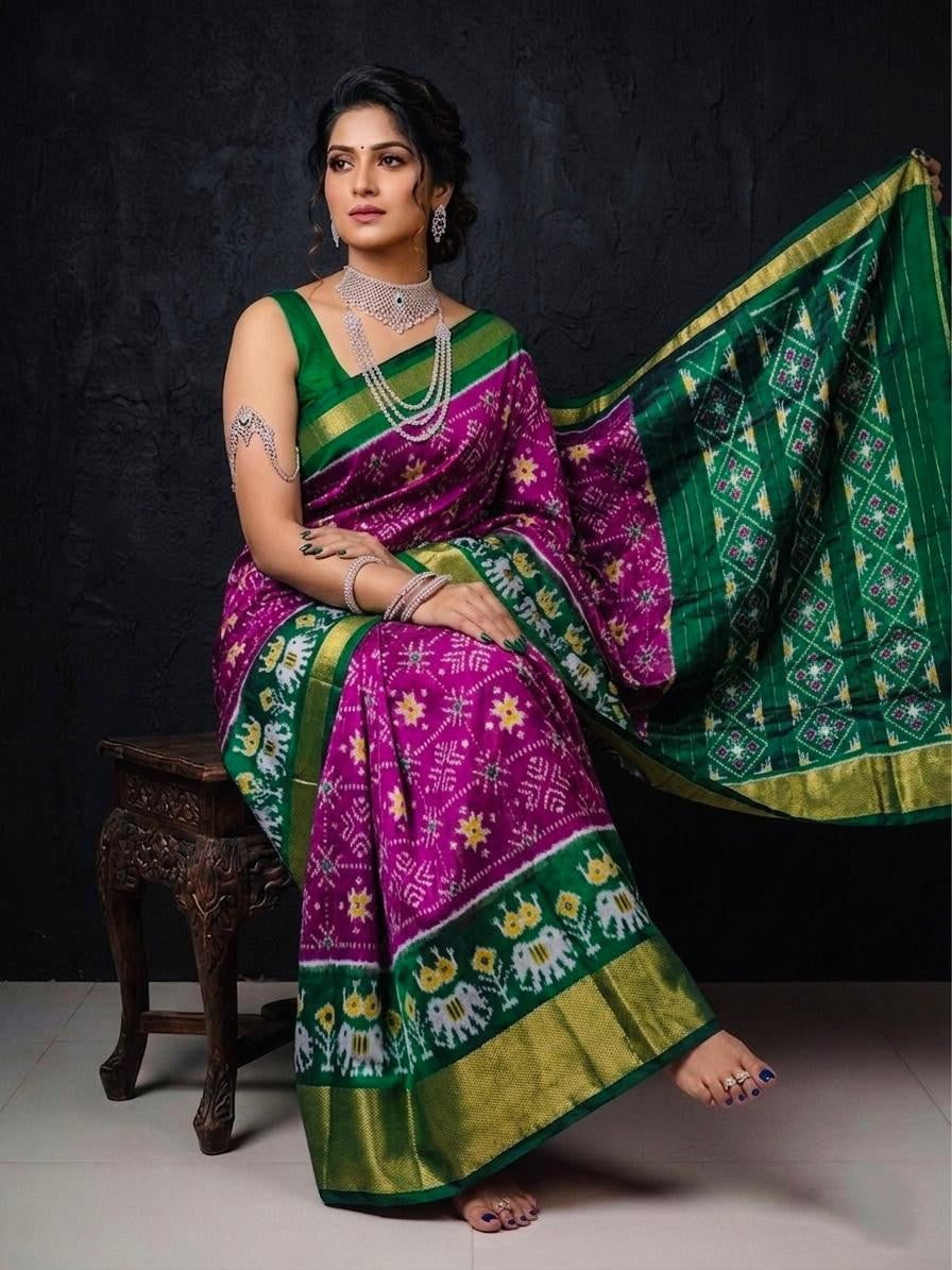Green Pink Traditional Handloom Kotha Silk Saree