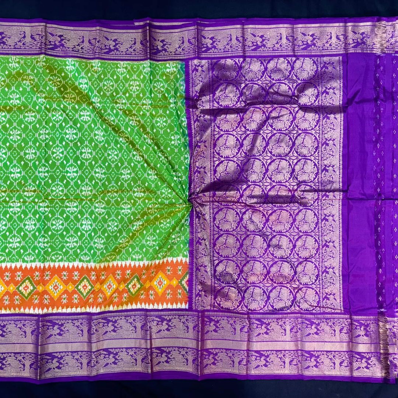 Trendy Green Kanchipuram Inspired Ikkat Silk Saree For Festive Wear