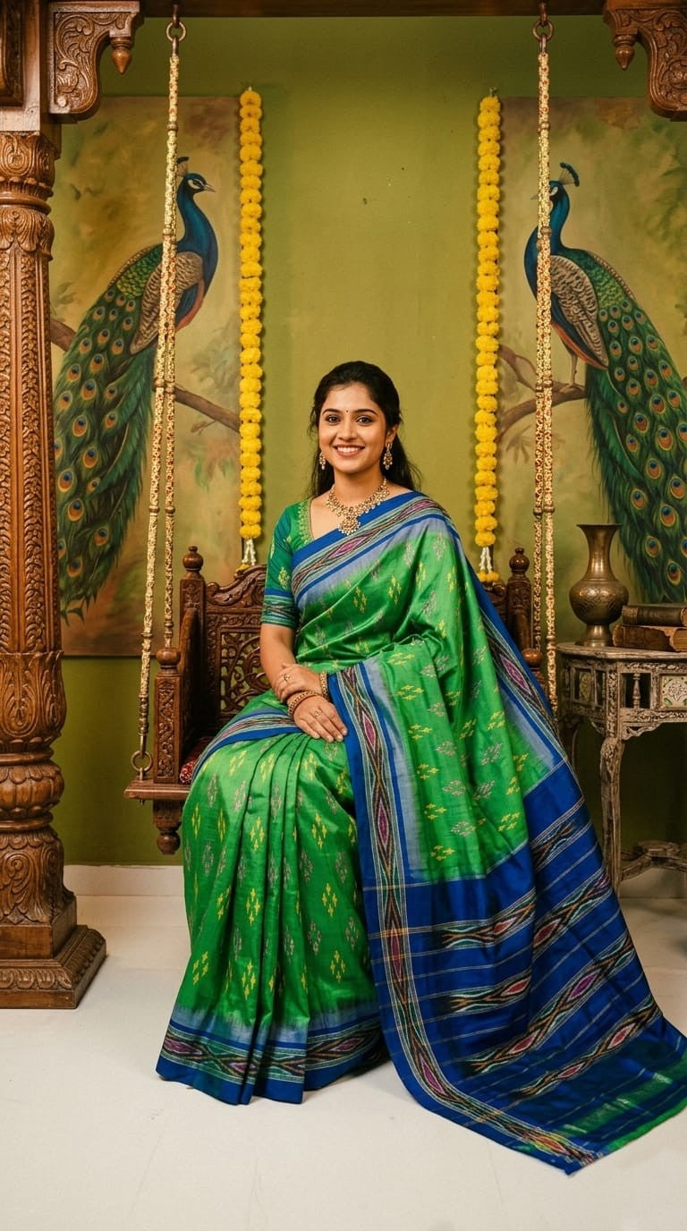 Green and Blue Barista Soft Silks Saree with Elegant Designer Weaving