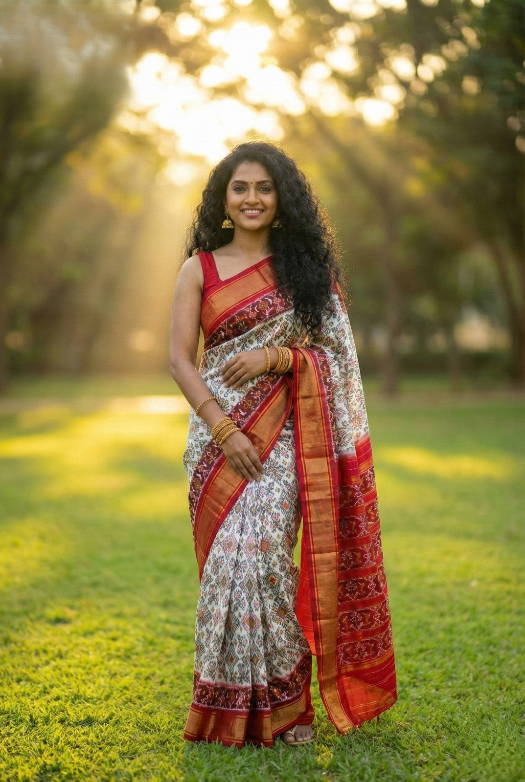 Grey Bentex Handloom Silk Saree with Orange Contrast Pallu and Zari Border