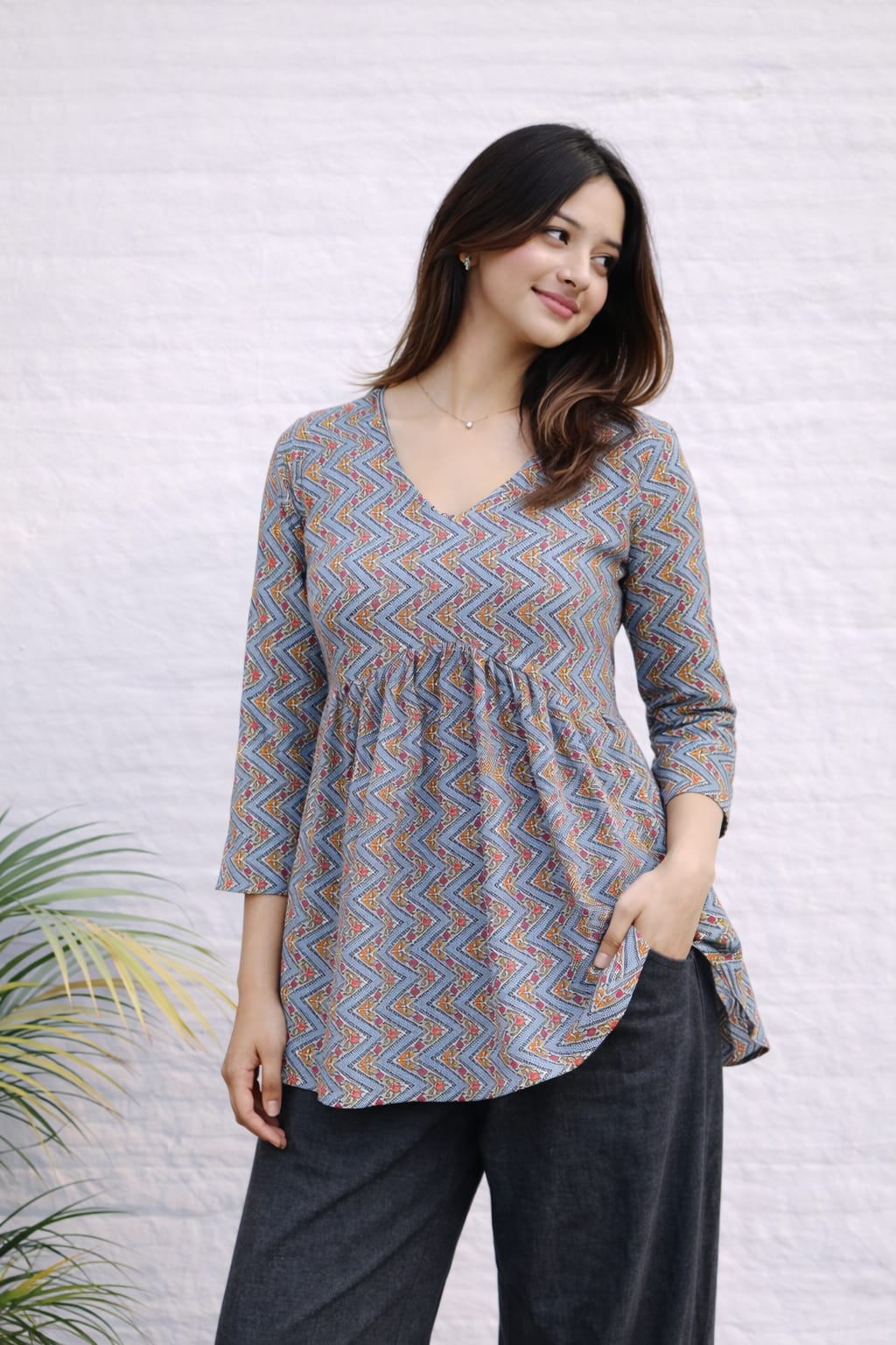 Grey Printed Short Kurti for Women | Pure Cotton Soft Fabric | Minimalist Ethnic Wear