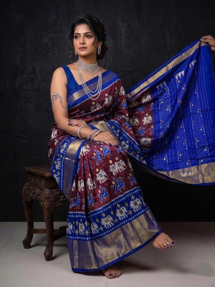 Royal Blue Purple Rich Pallu Handloom Kotha Silk Saree