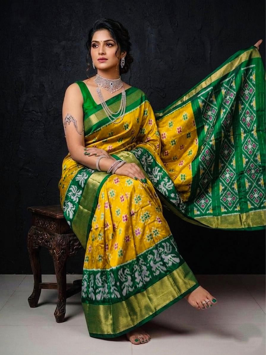 Yellow Green Festive Rich Pallu Handloom Kotha Silk Saree