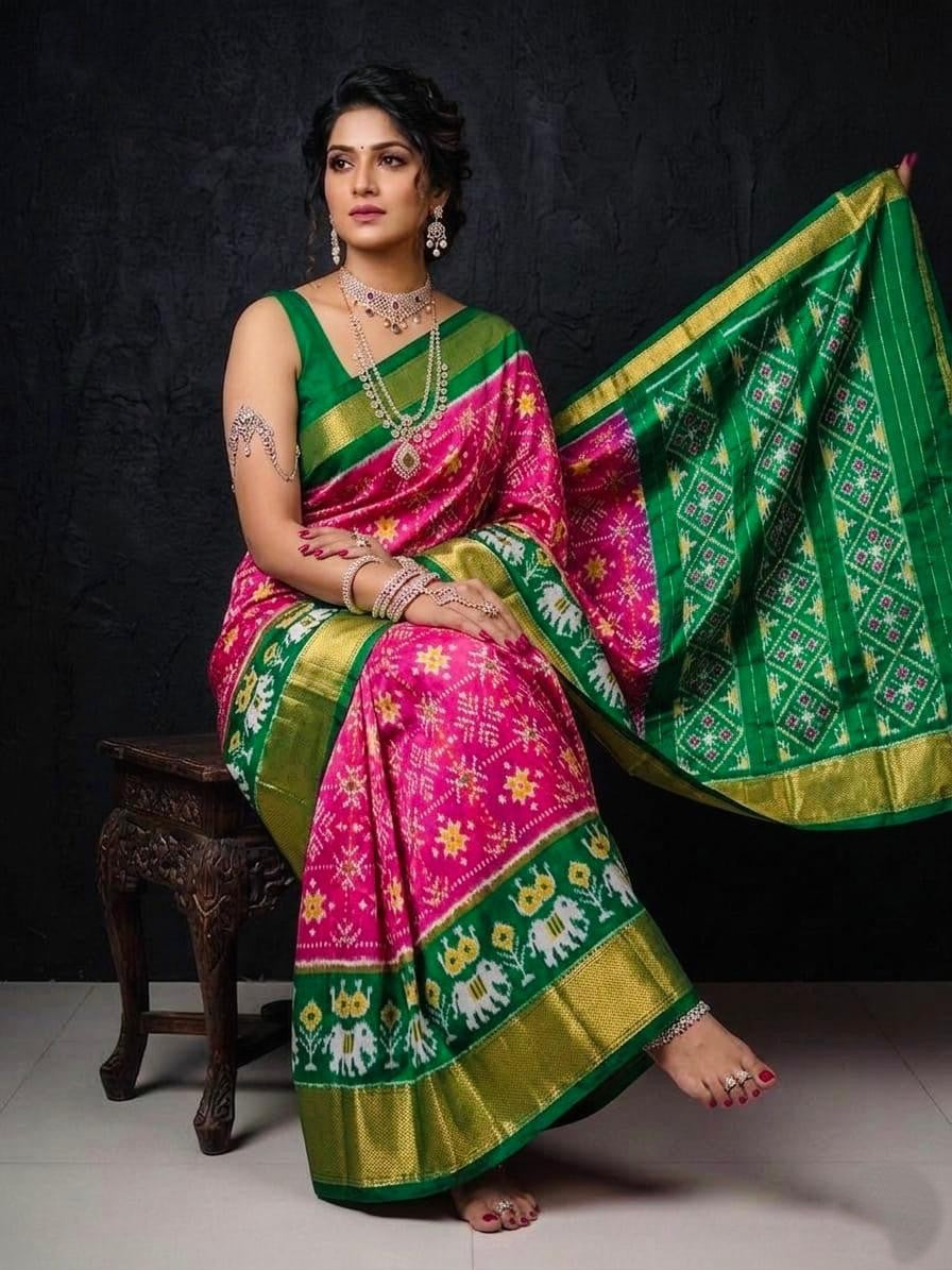 Pink Green Luxury Handloom Kotha Silk Saree