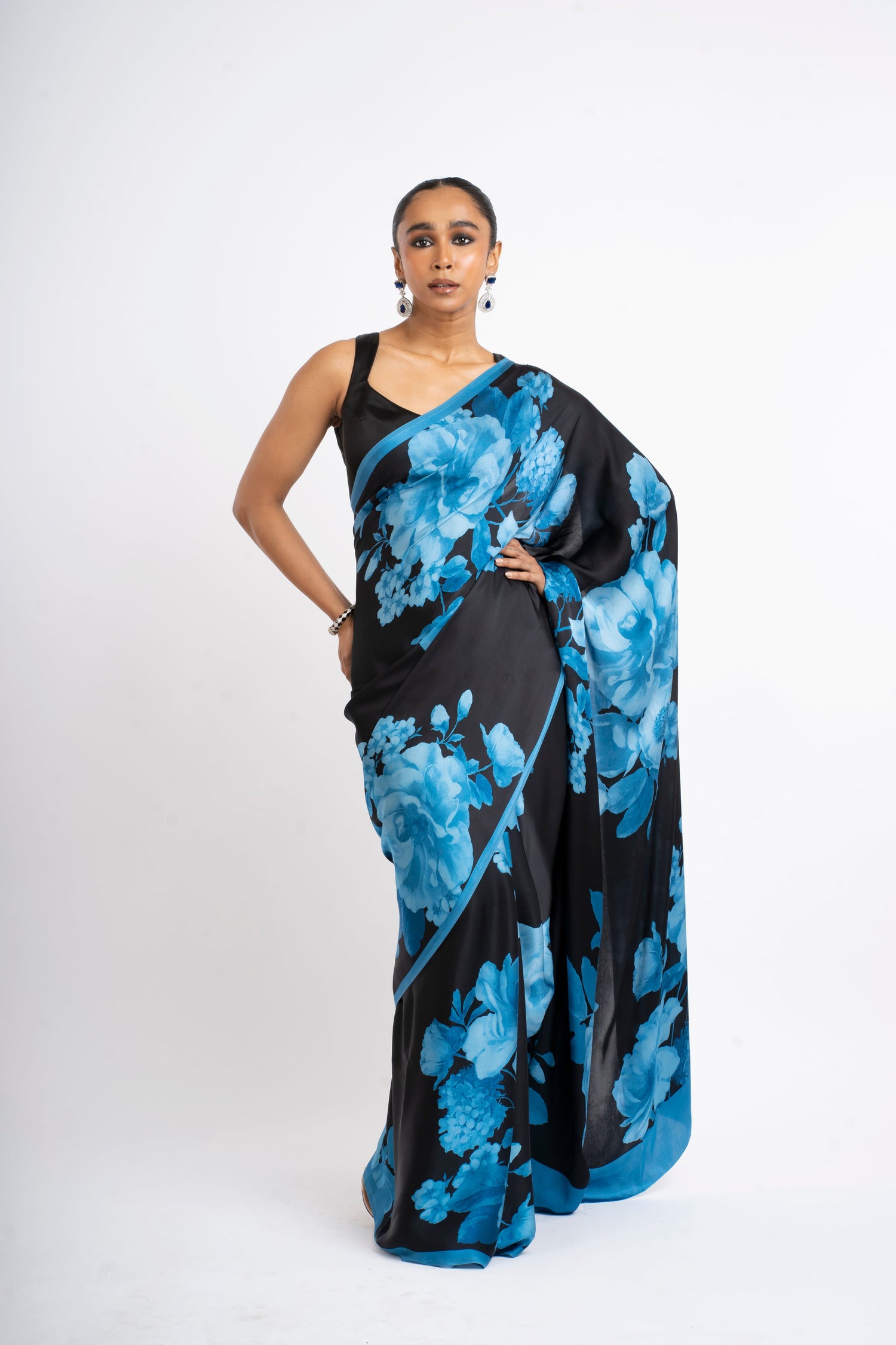 Buy Ila Blue Satin Silk Saree Online in India | Premvastra