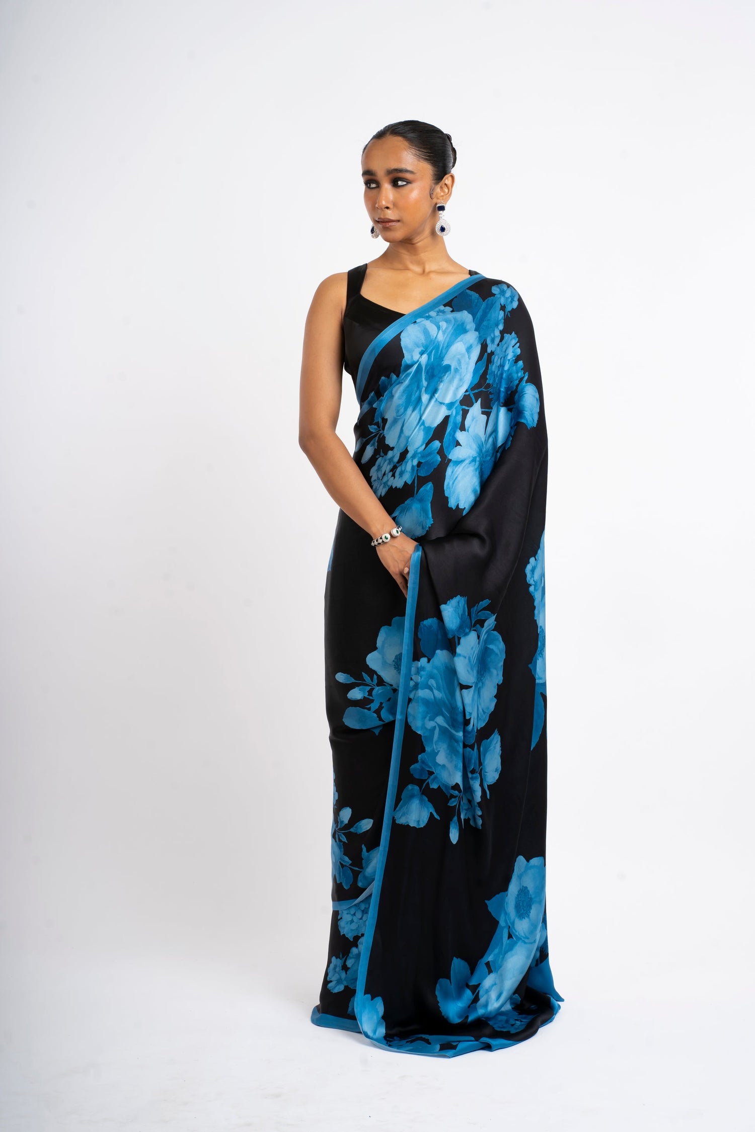 Buy Ila Blue Satin Silk Saree Online in India | Premvastra