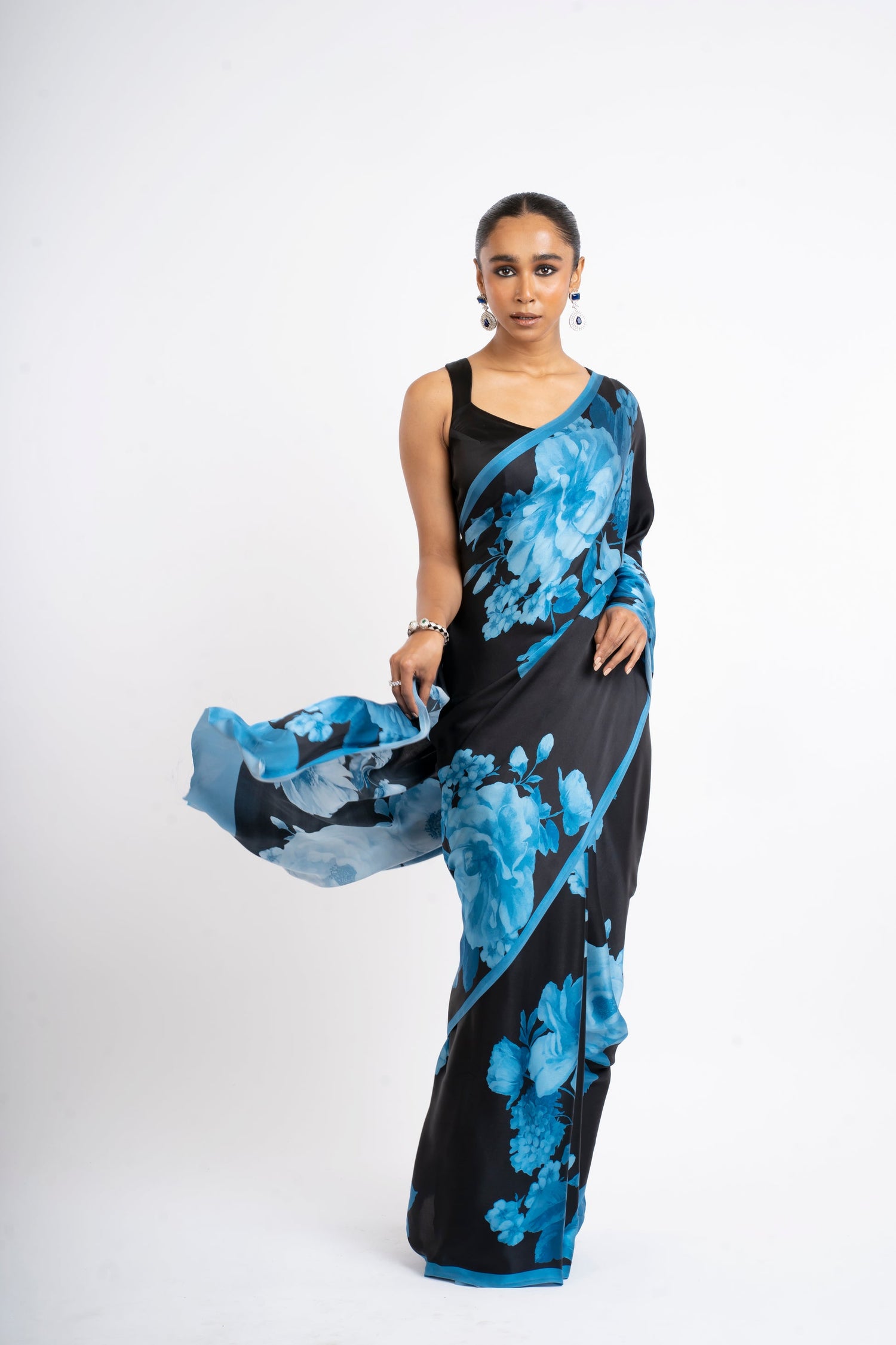 Buy Ila Blue Satin Silk Saree Online in India | Premvastra