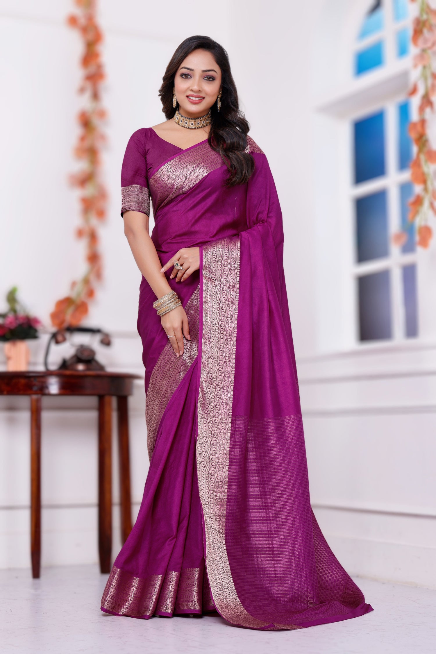 Pure Mysore Crepe Fancy Saree With Plain Texture