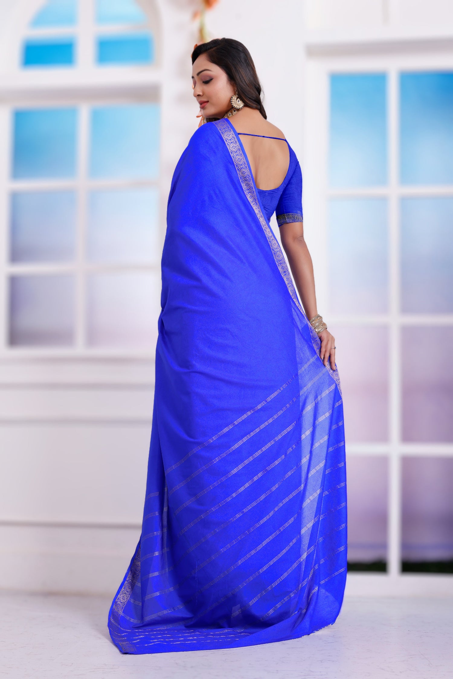 Fancy Occasion Mysore Silk Plain Saree In Crepe