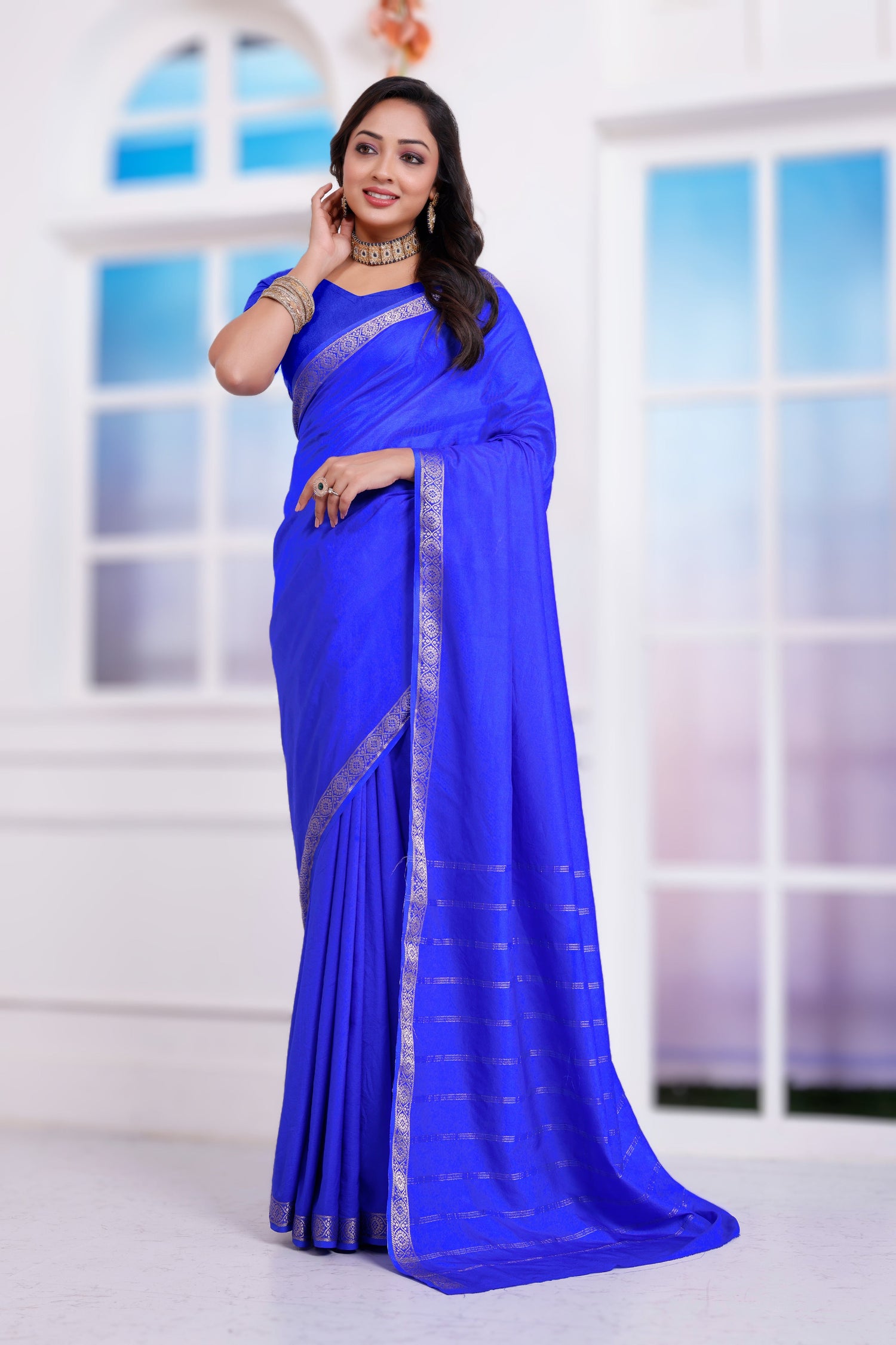 Fancy Occasion Mysore Silk Plain Saree In Crepe