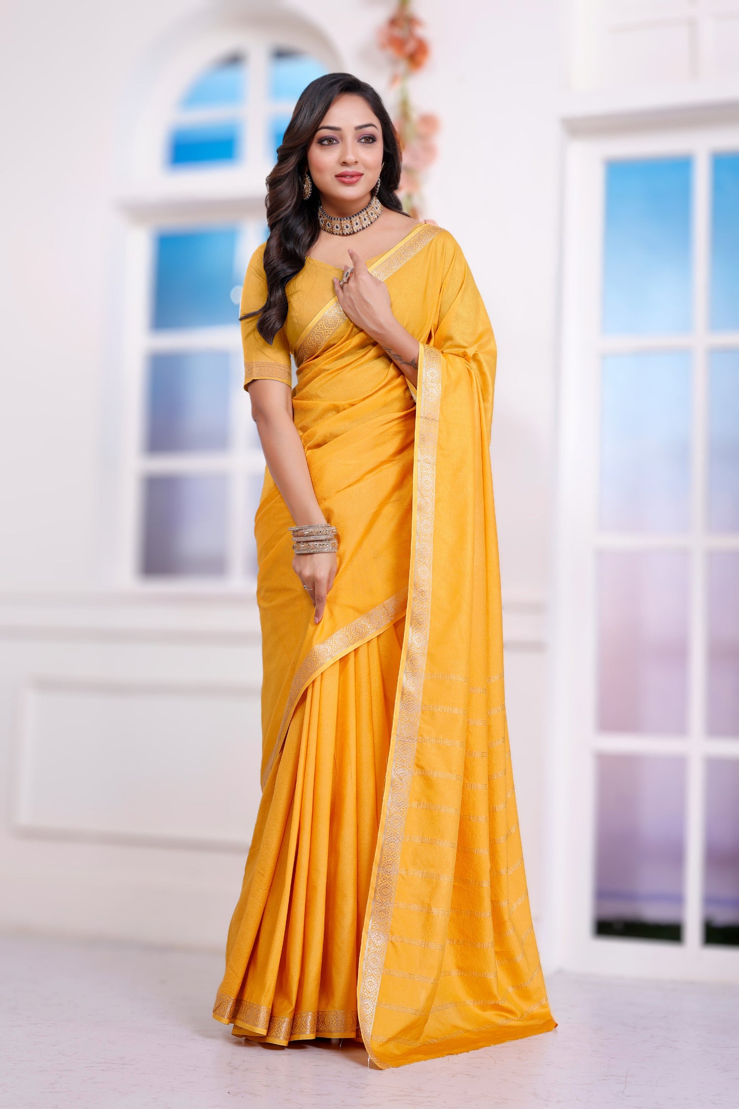 Mysore Crepe Plain Silk Saree For Classic Look