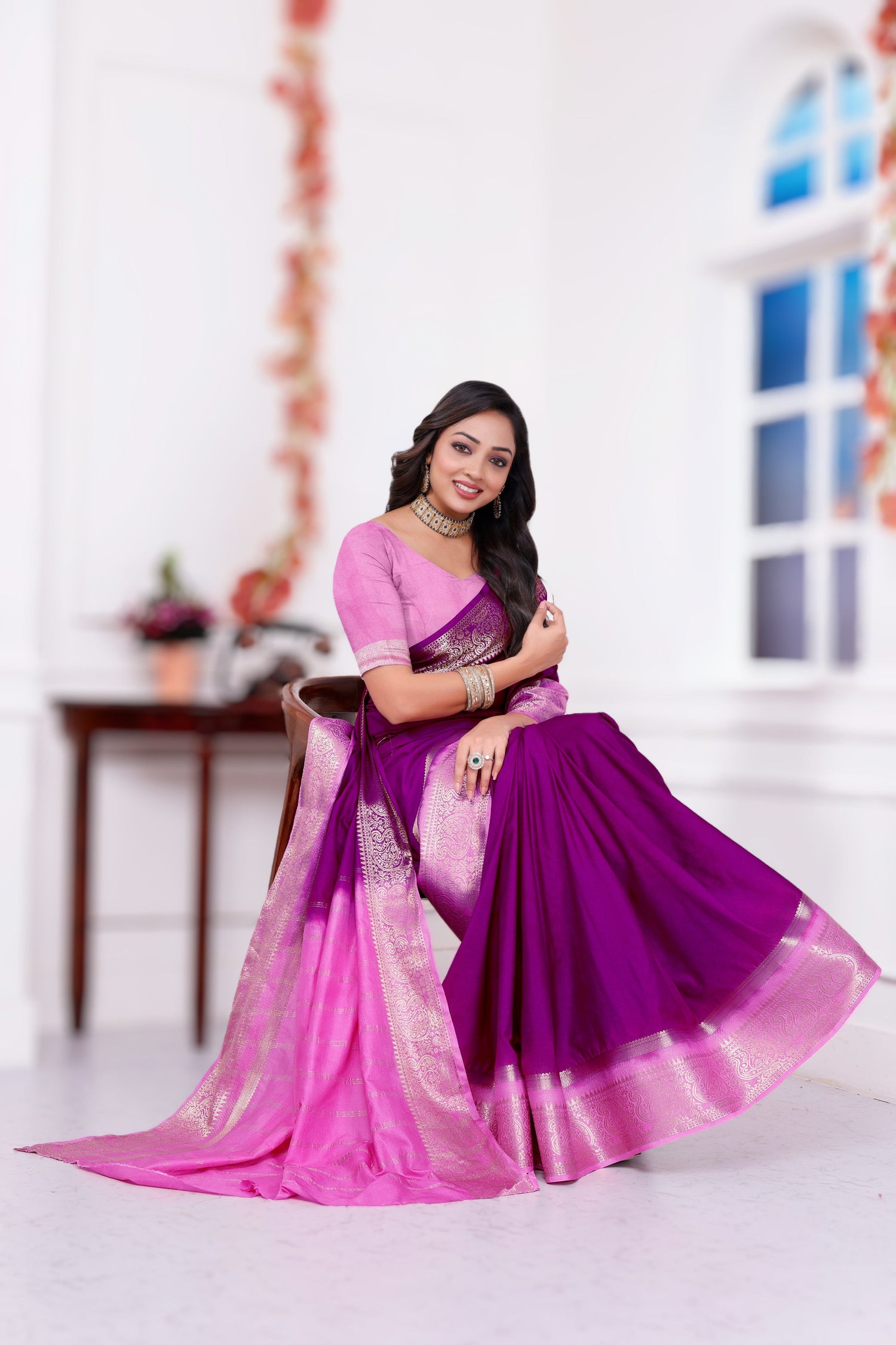 Party Wear Mysore Crepe Plain Silk Saree