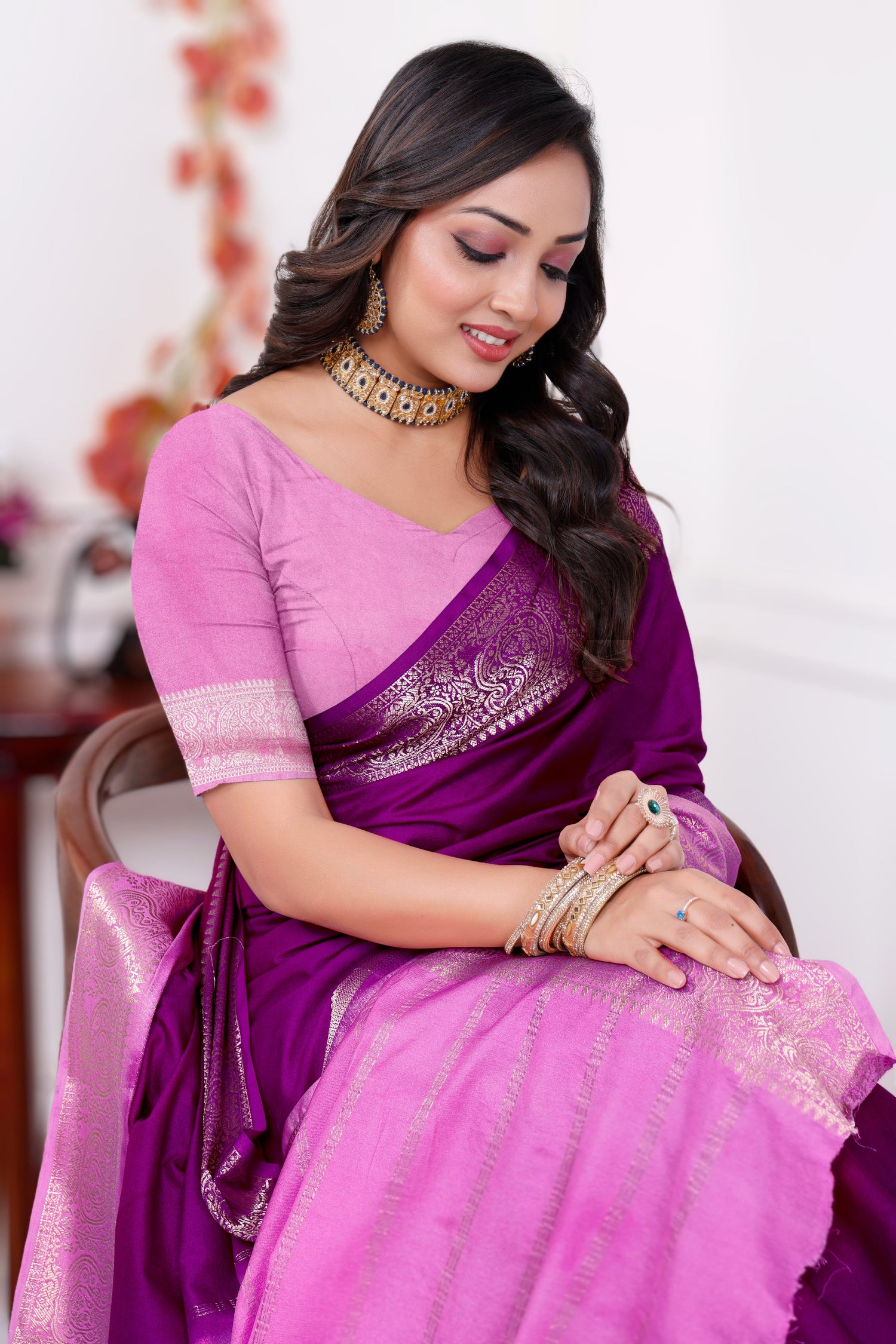 Party Wear Mysore Crepe Plain Silk Saree