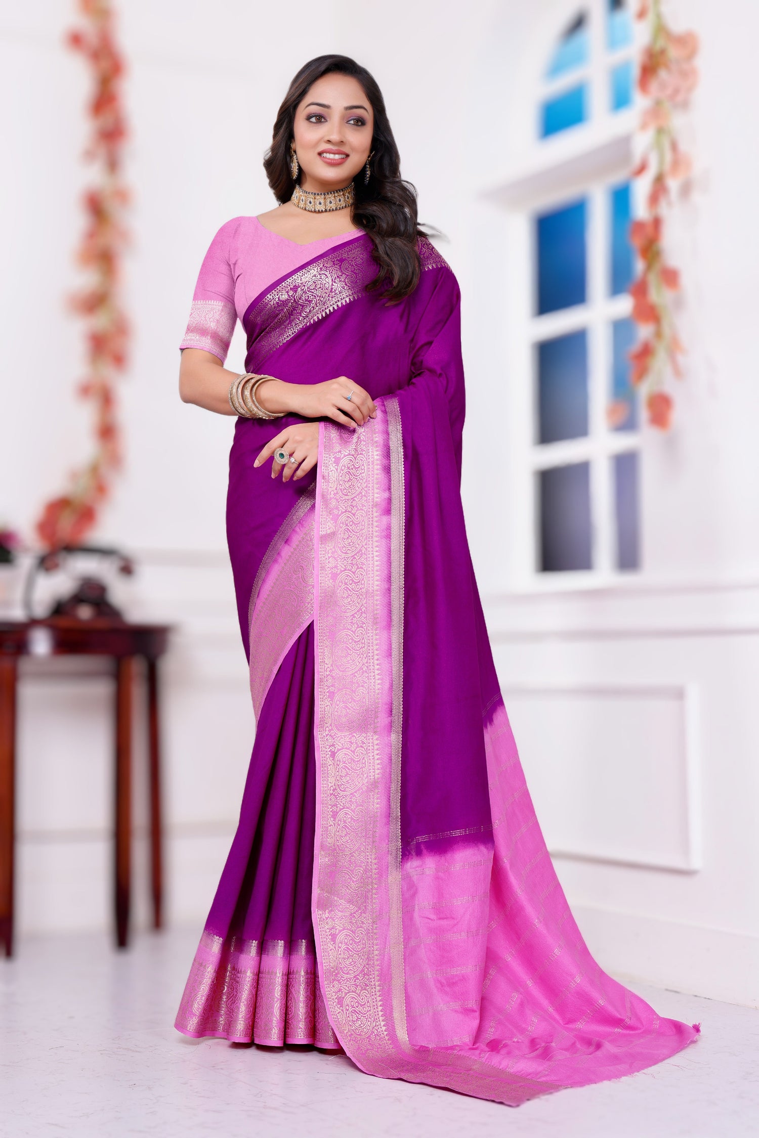Party Wear Mysore Crepe Plain Silk Saree